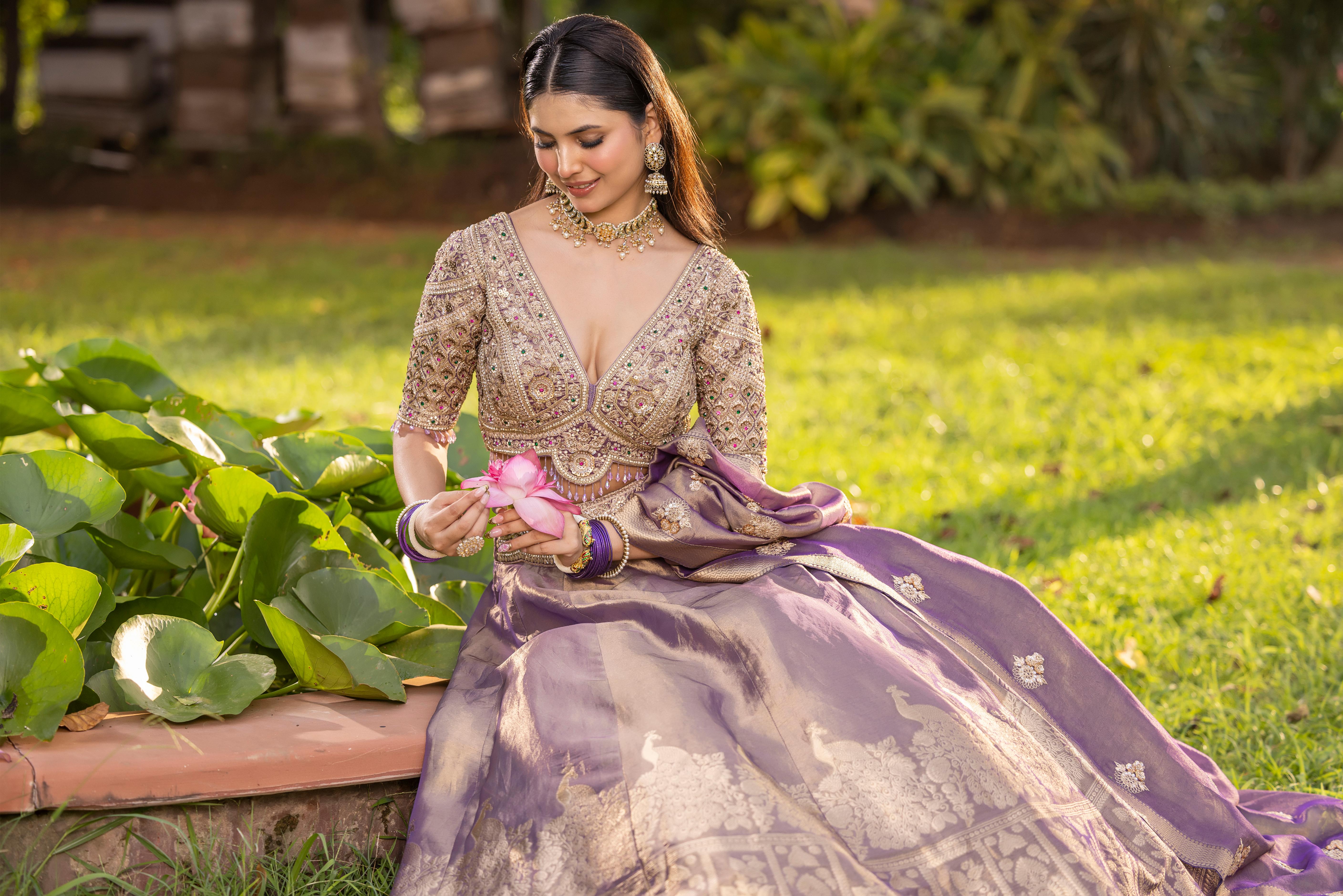 Ritika Lavender Banarasi Silk Lehenga