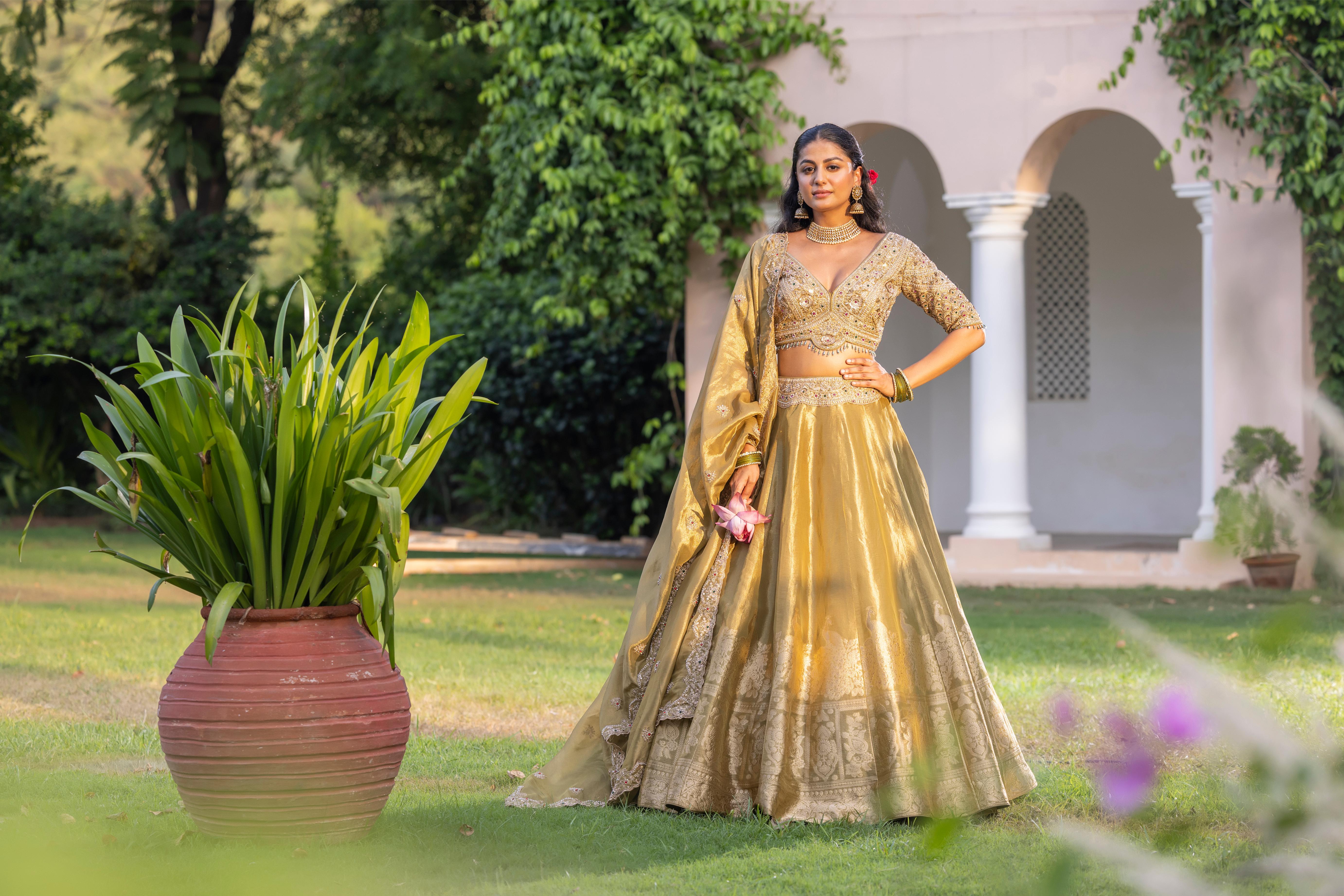 Ishani Golden Banarasi Silk Lehenga