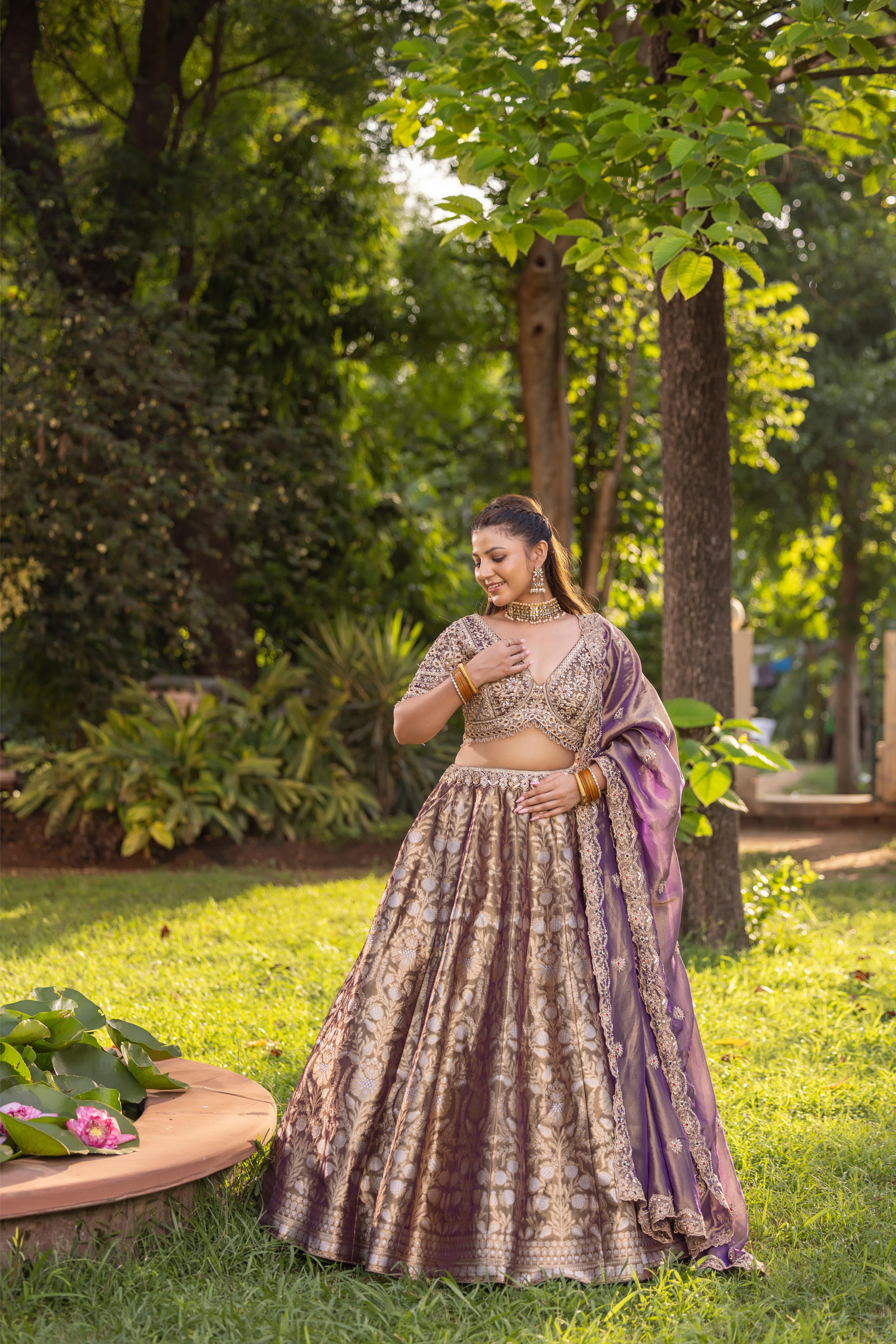 Tvisha Lavender Gold Banarasi Silk Lehenga