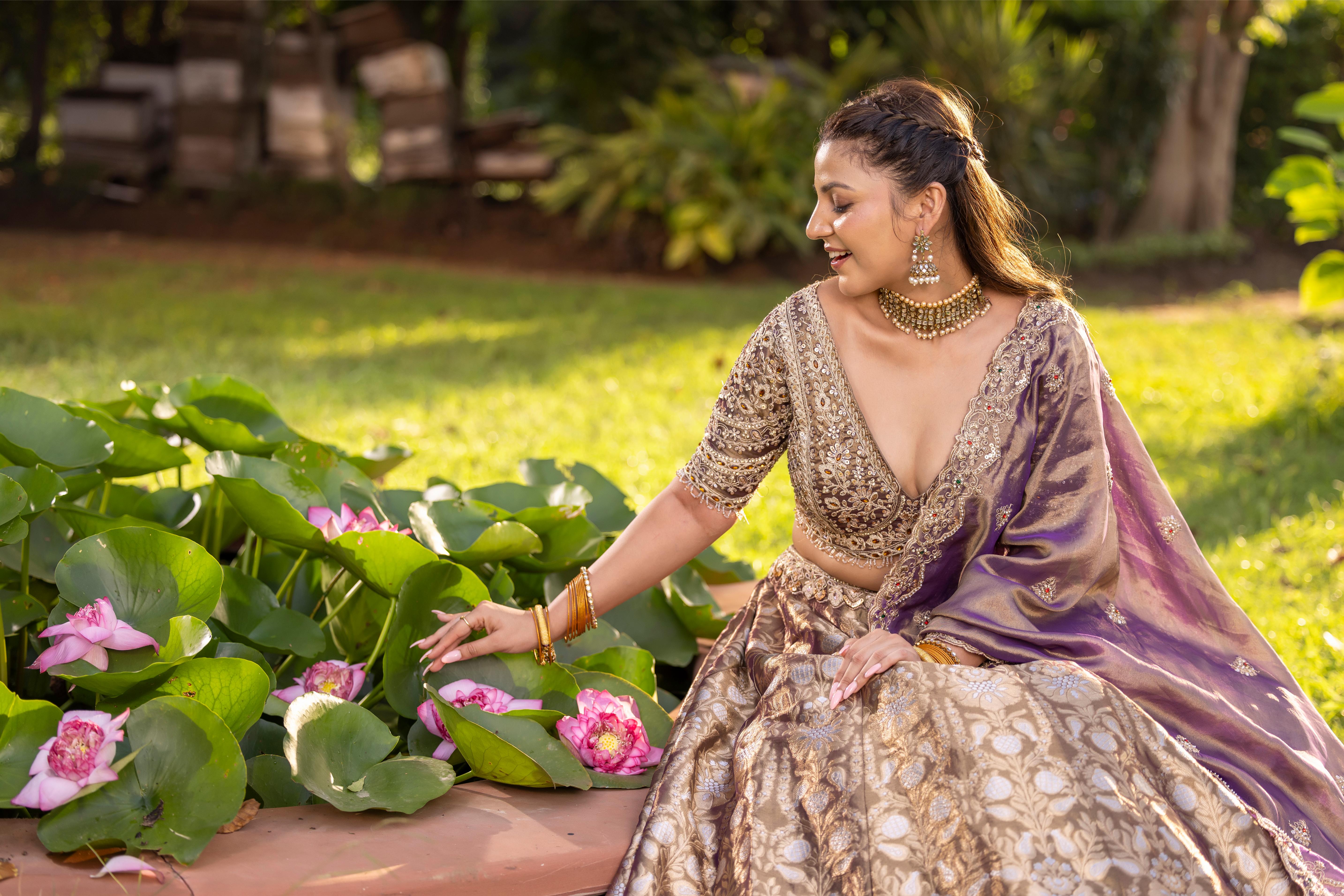Tvisha Lavender Gold Banarasi Silk Lehenga
