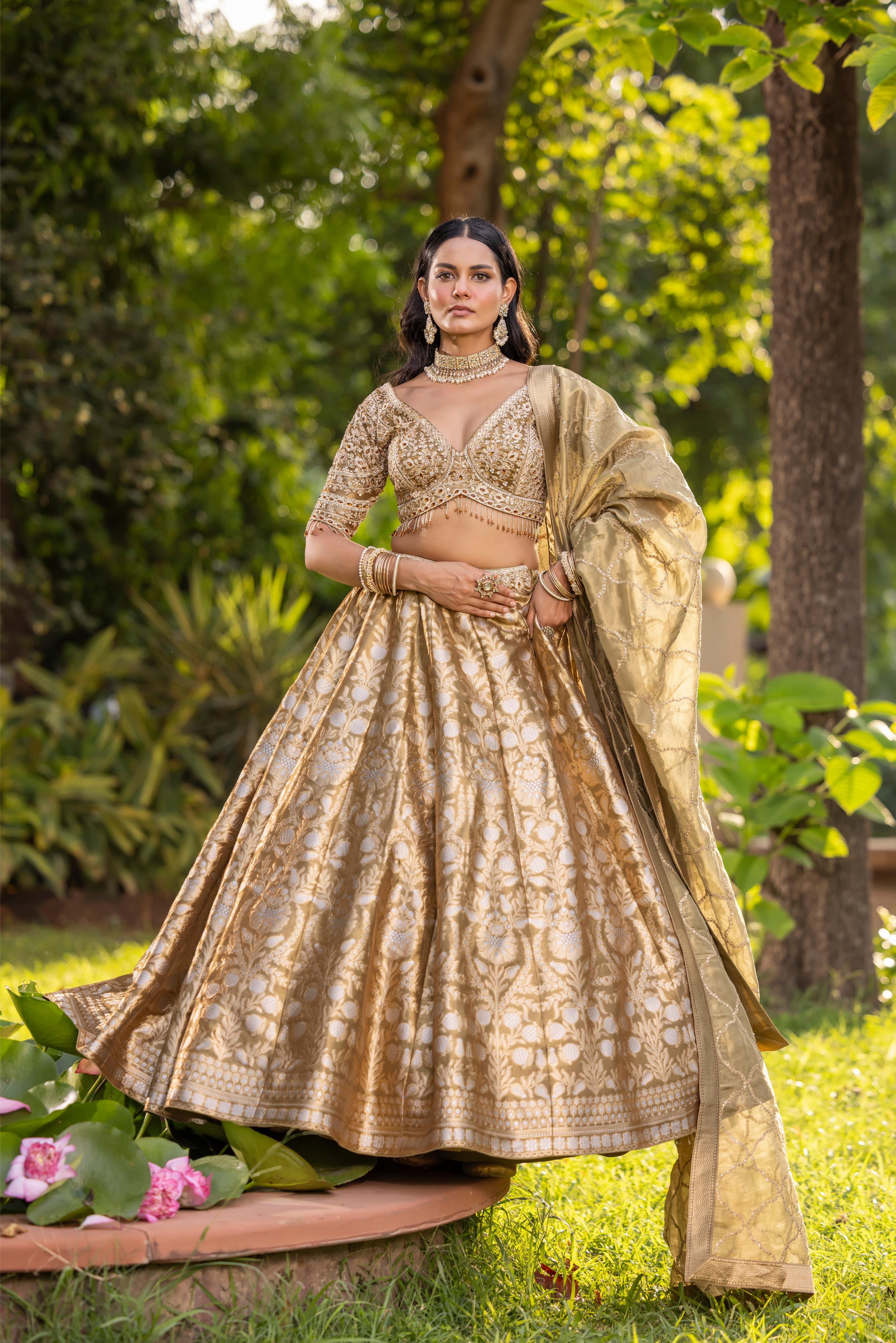Shivani Gold Banarasi Silk Lehenga