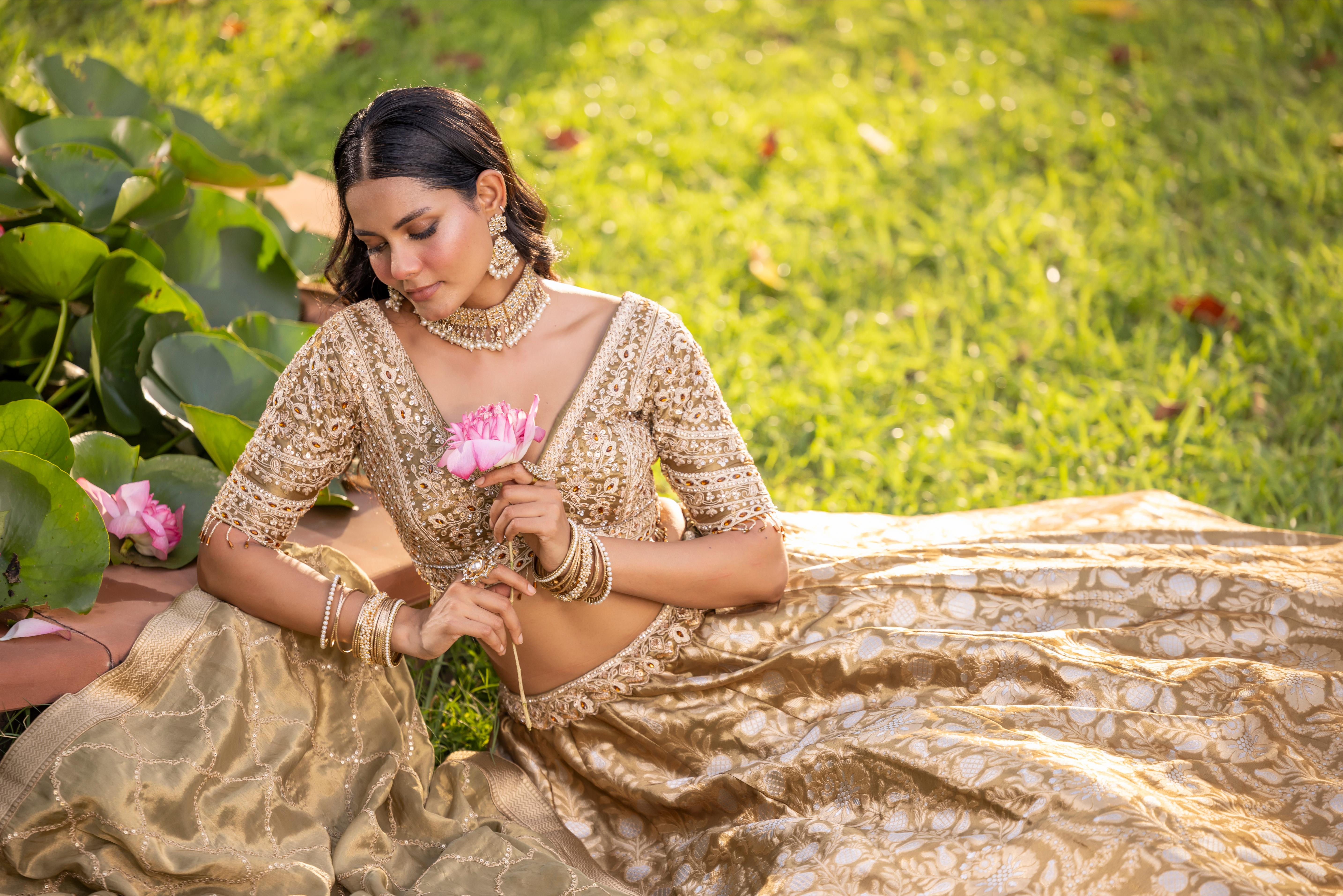 Shivani Gold Banarasi Silk Lehenga