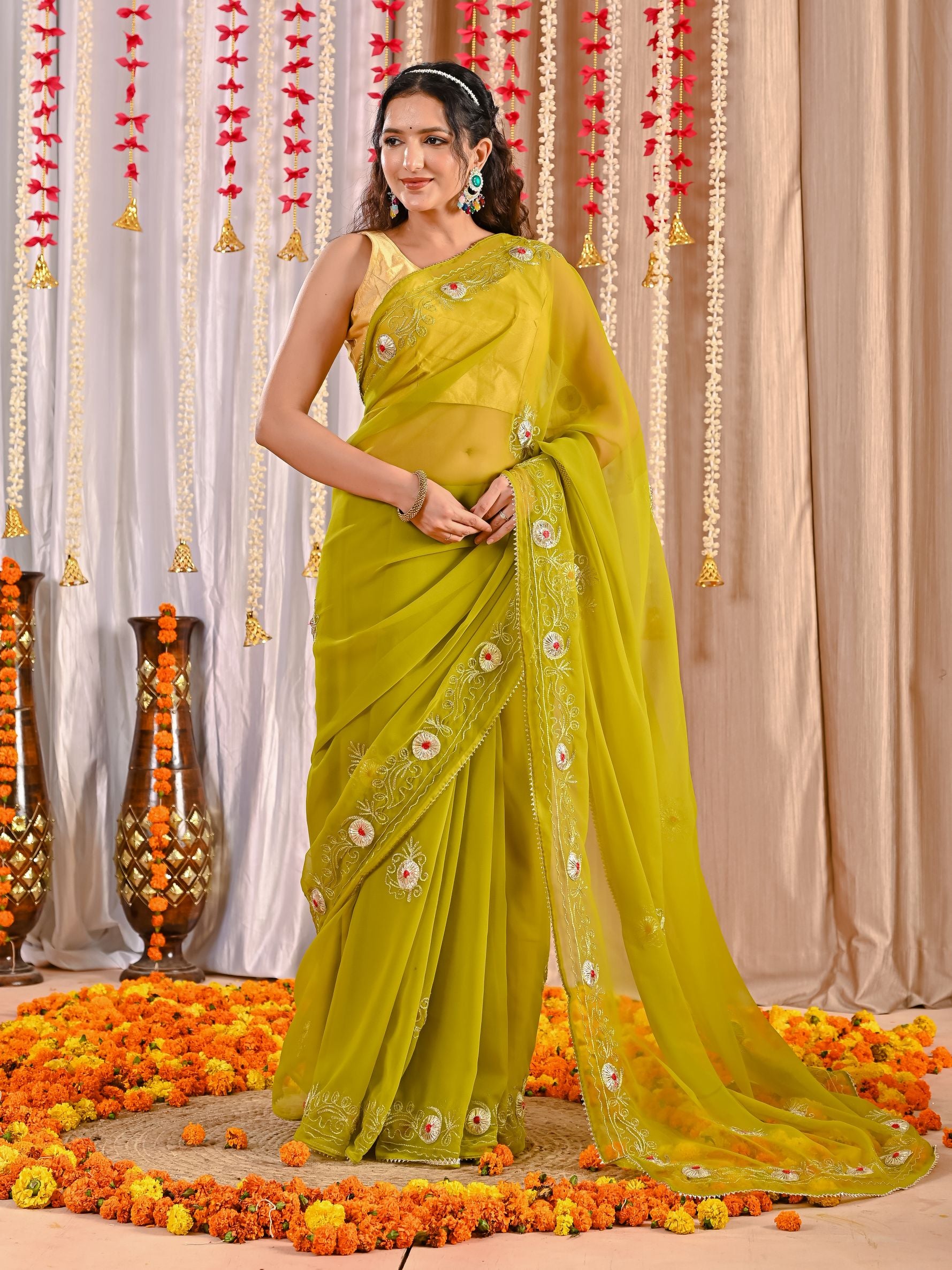 Aarohi Golden Grace Georgette Saree