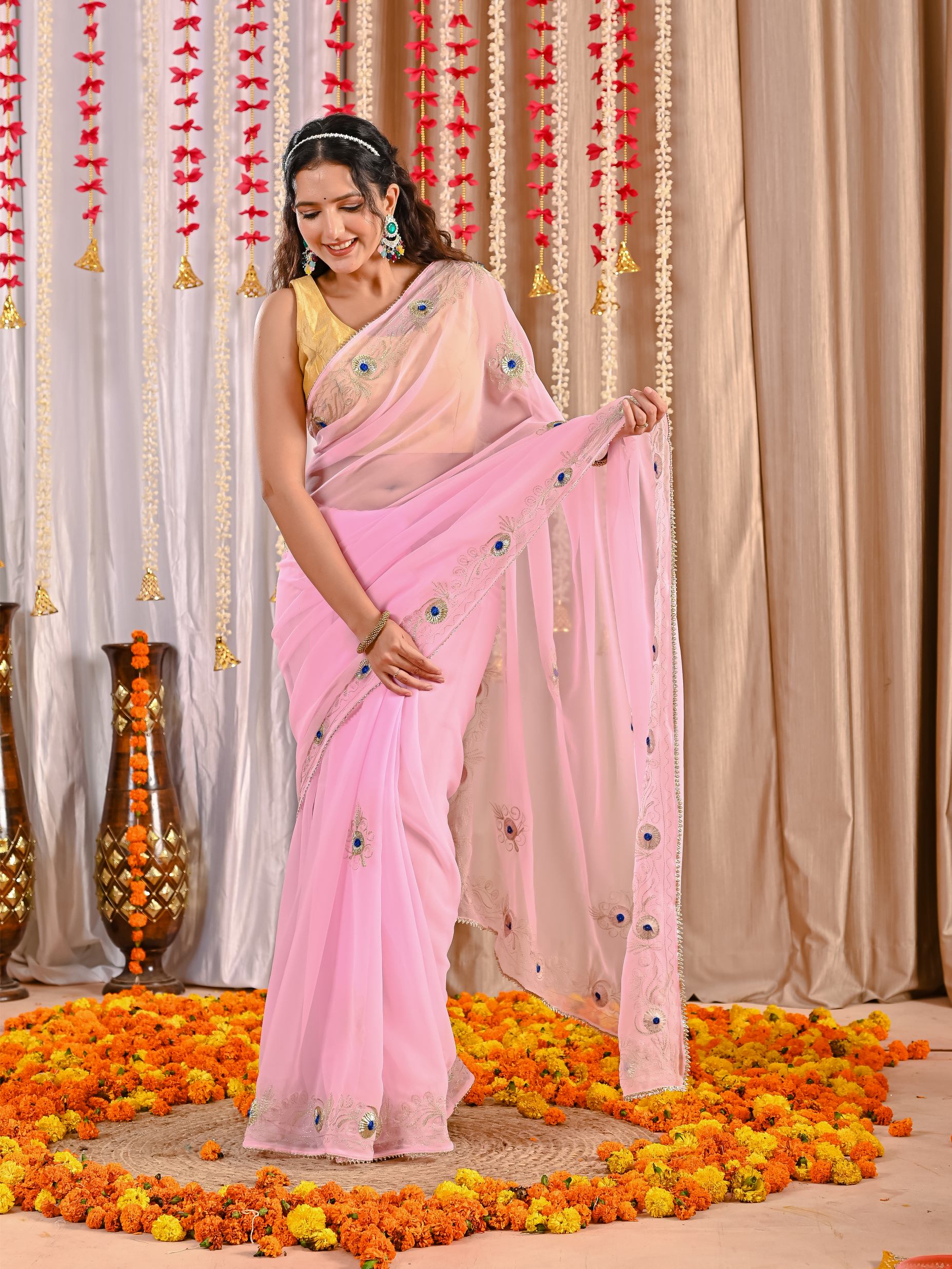 Tara Golden Grace Georgette Saree