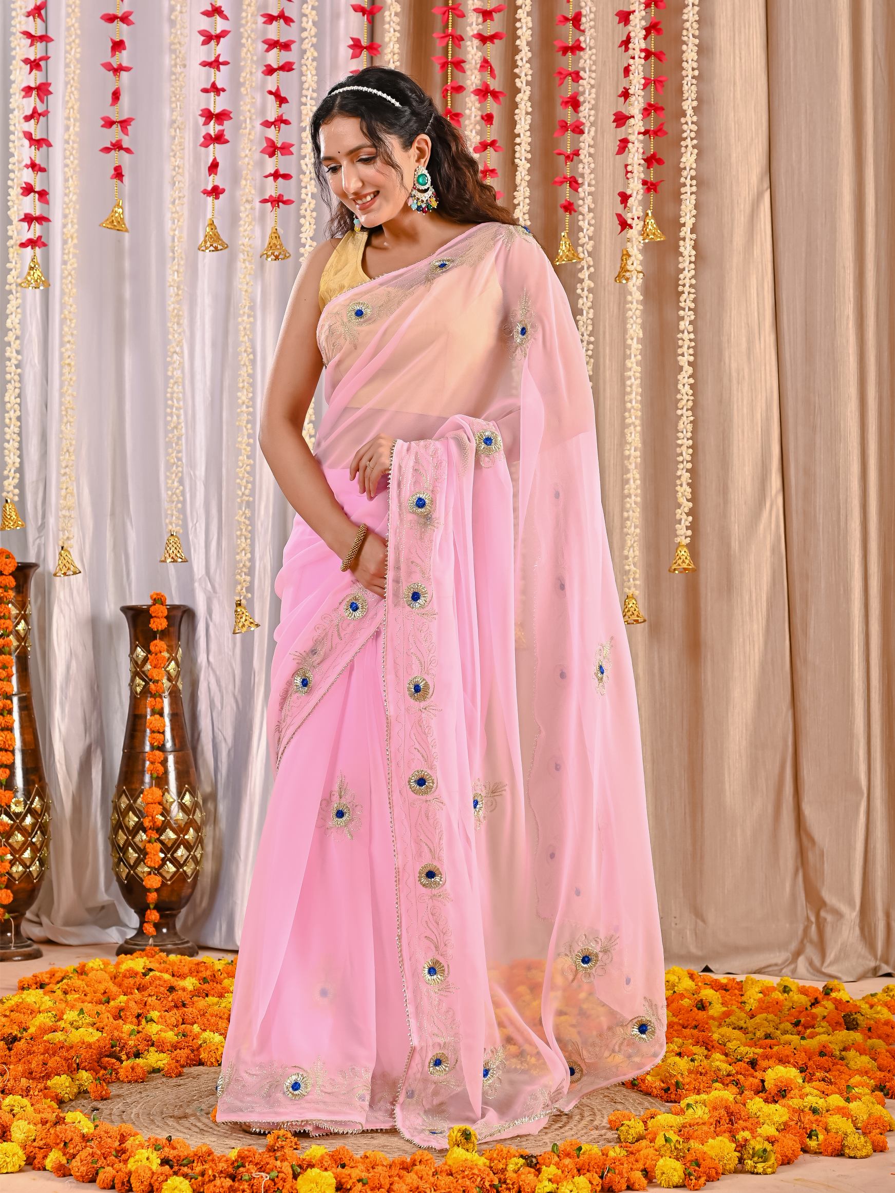 Tara Golden Grace Georgette Saree