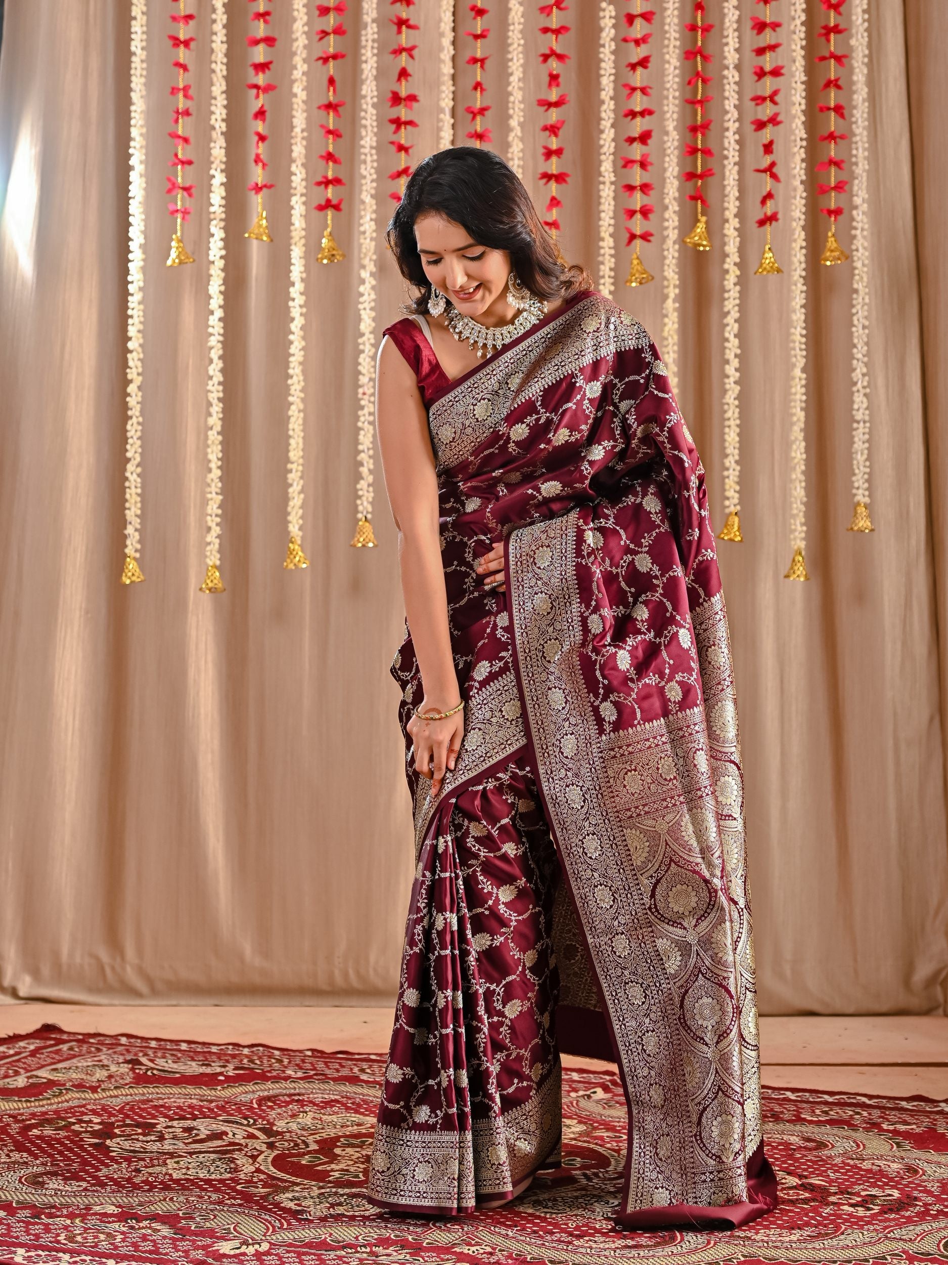 Riyana Maroon Katan Banarasi Silk Saree