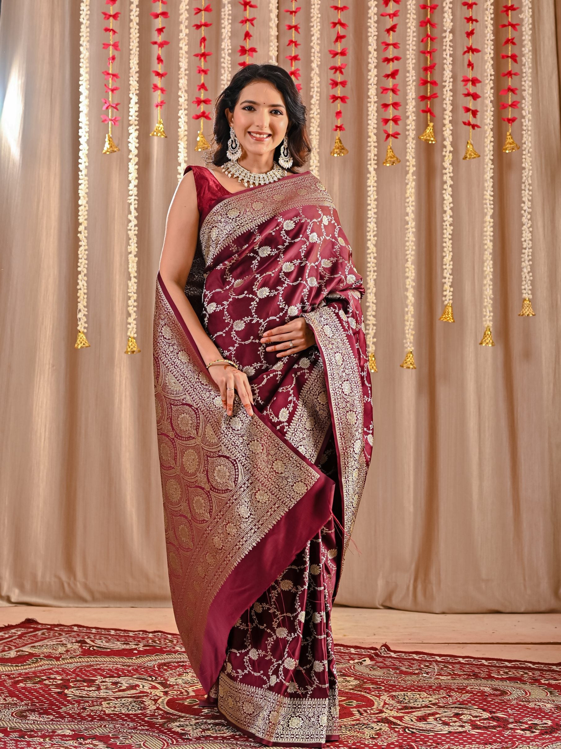 Riyana Maroon Katan Banarasi Silk Saree