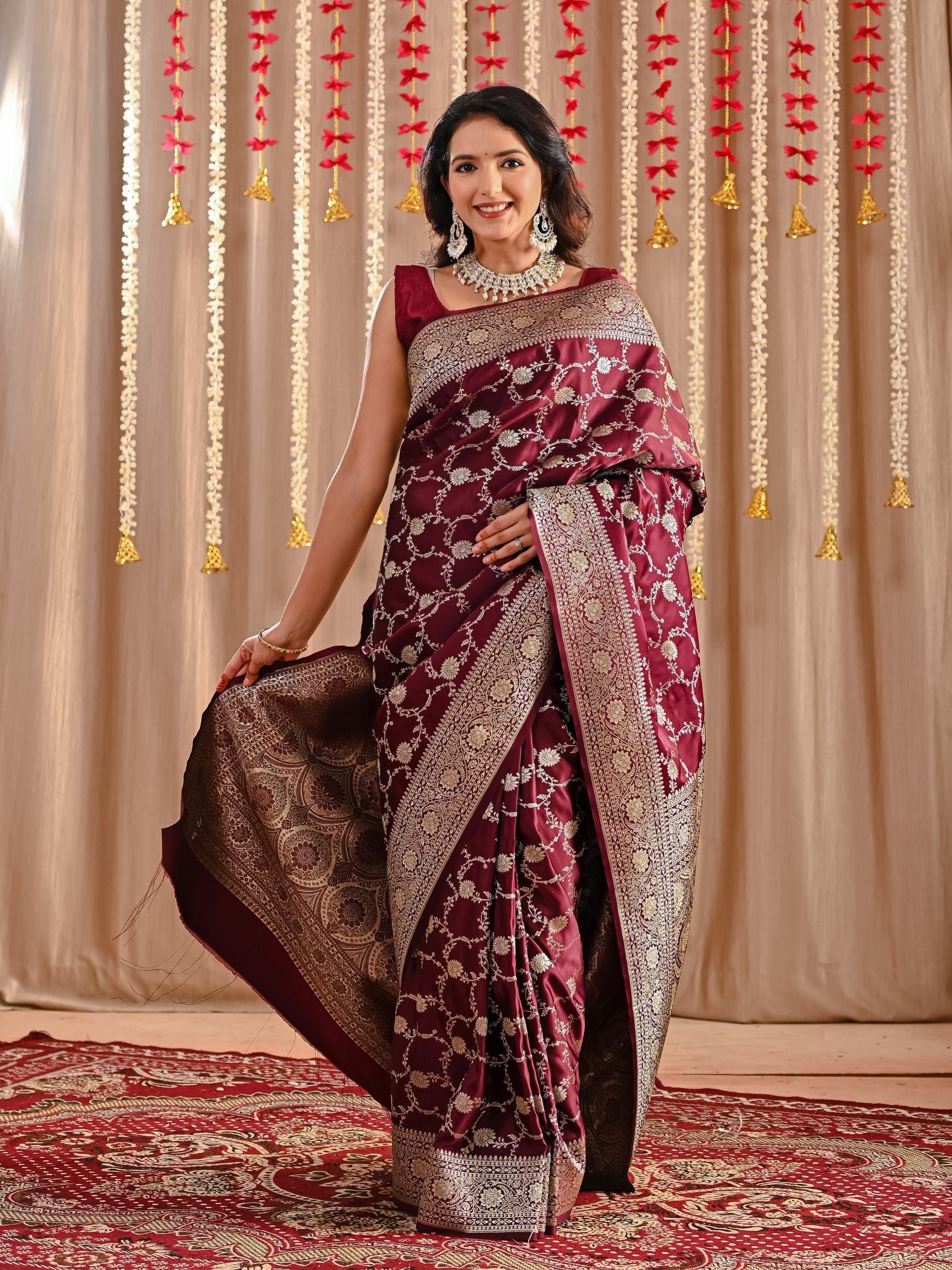 Riyana Maroon Katan Banarasi Silk Saree