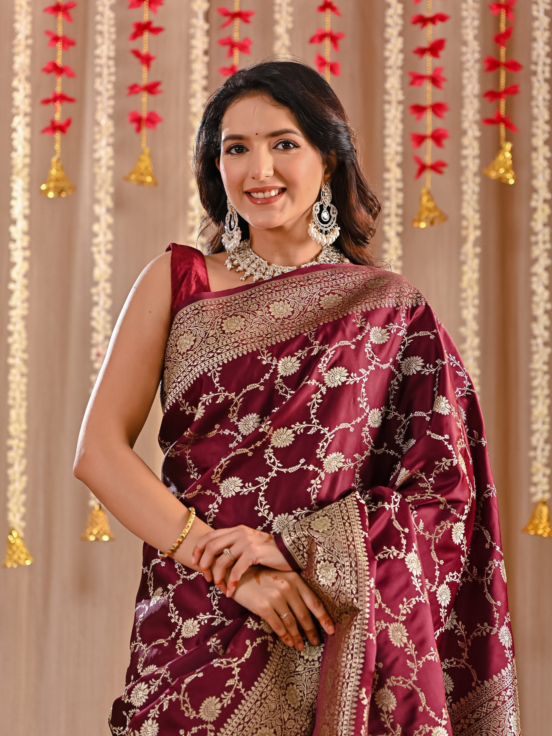 Riyana Maroon Katan Banarasi Silk Saree