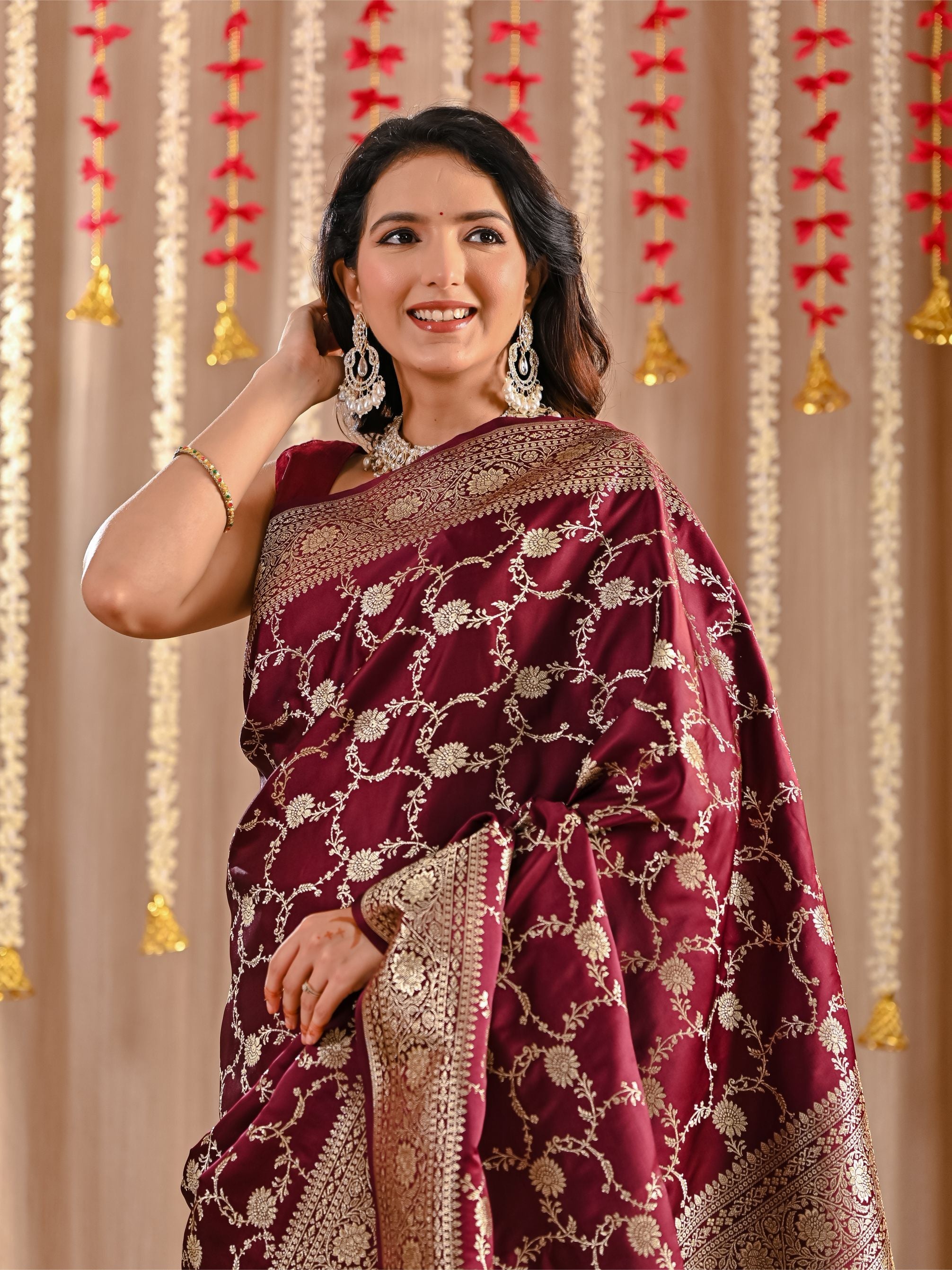 Riyana Maroon Katan Banarasi Silk Saree