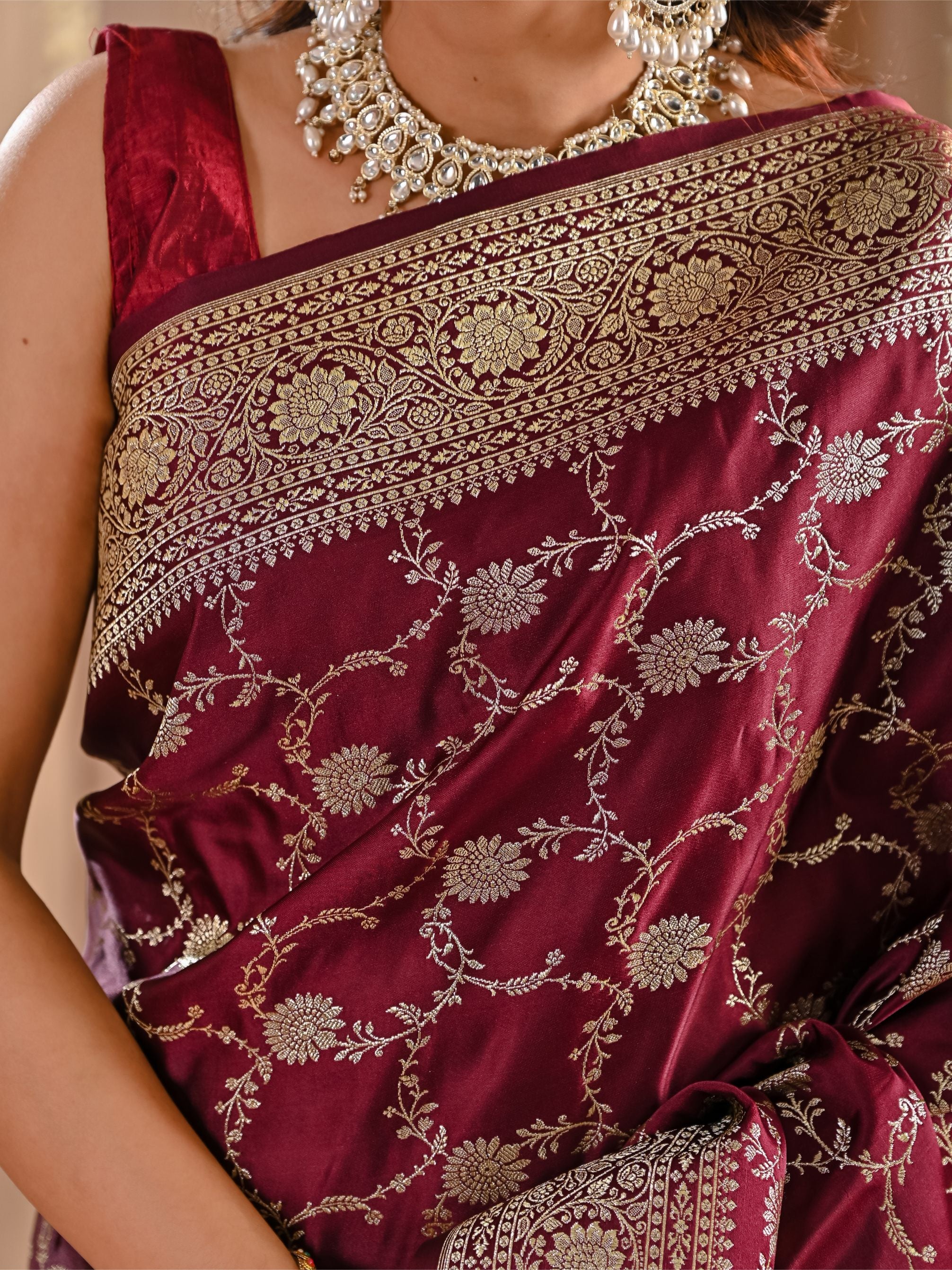 Riyana Maroon Katan Banarasi Silk Saree