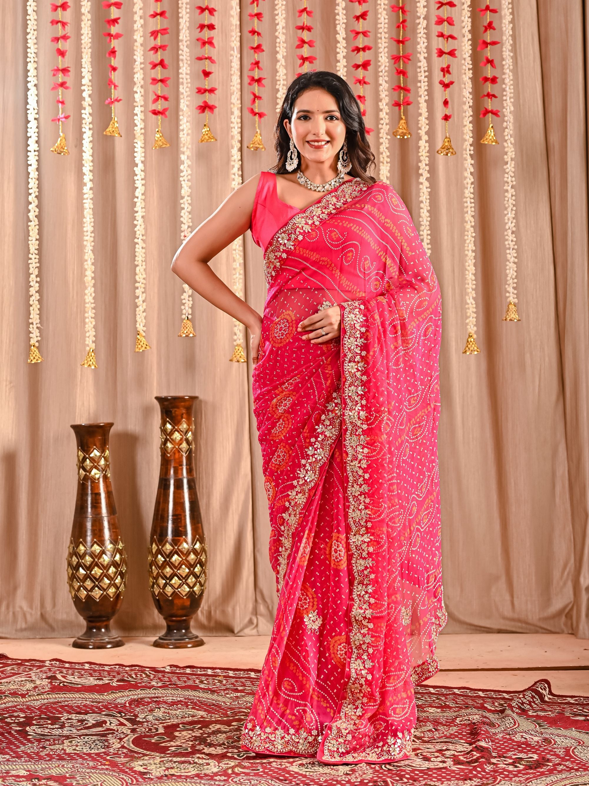 Kannu Royal Chiffon Bandhani Saree