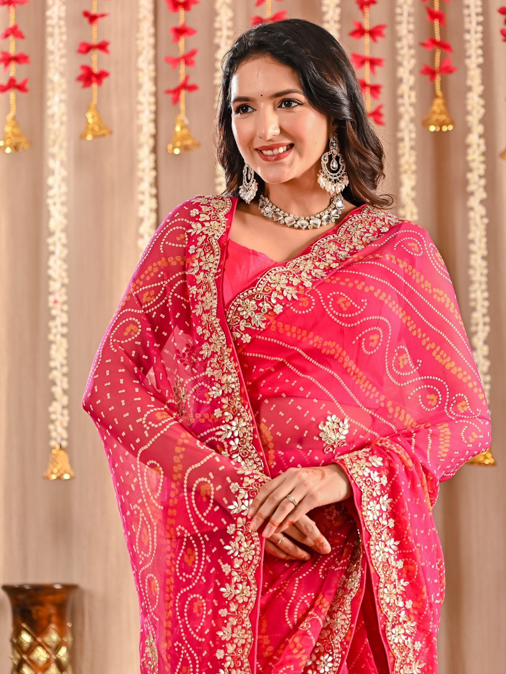 Kannu Royal Chiffon Bandhani Saree