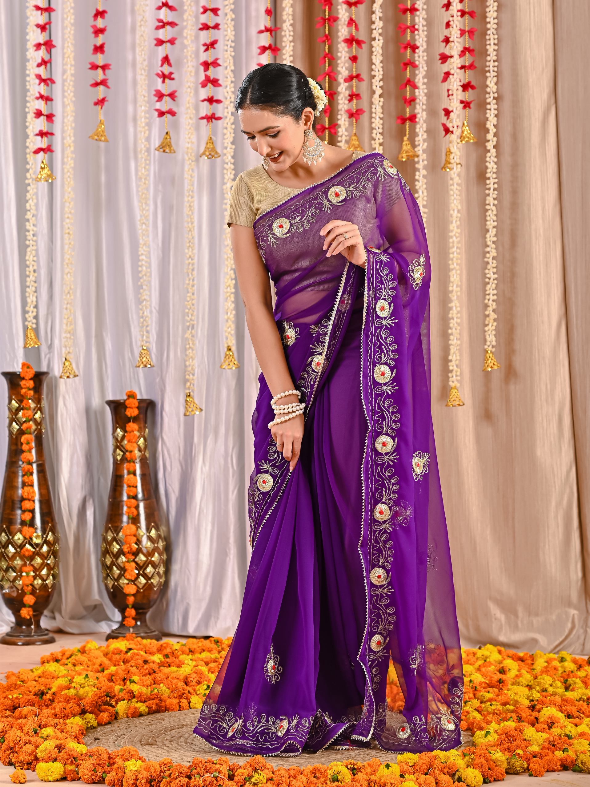 Anaya Golden Grace Georgette Drape Saree