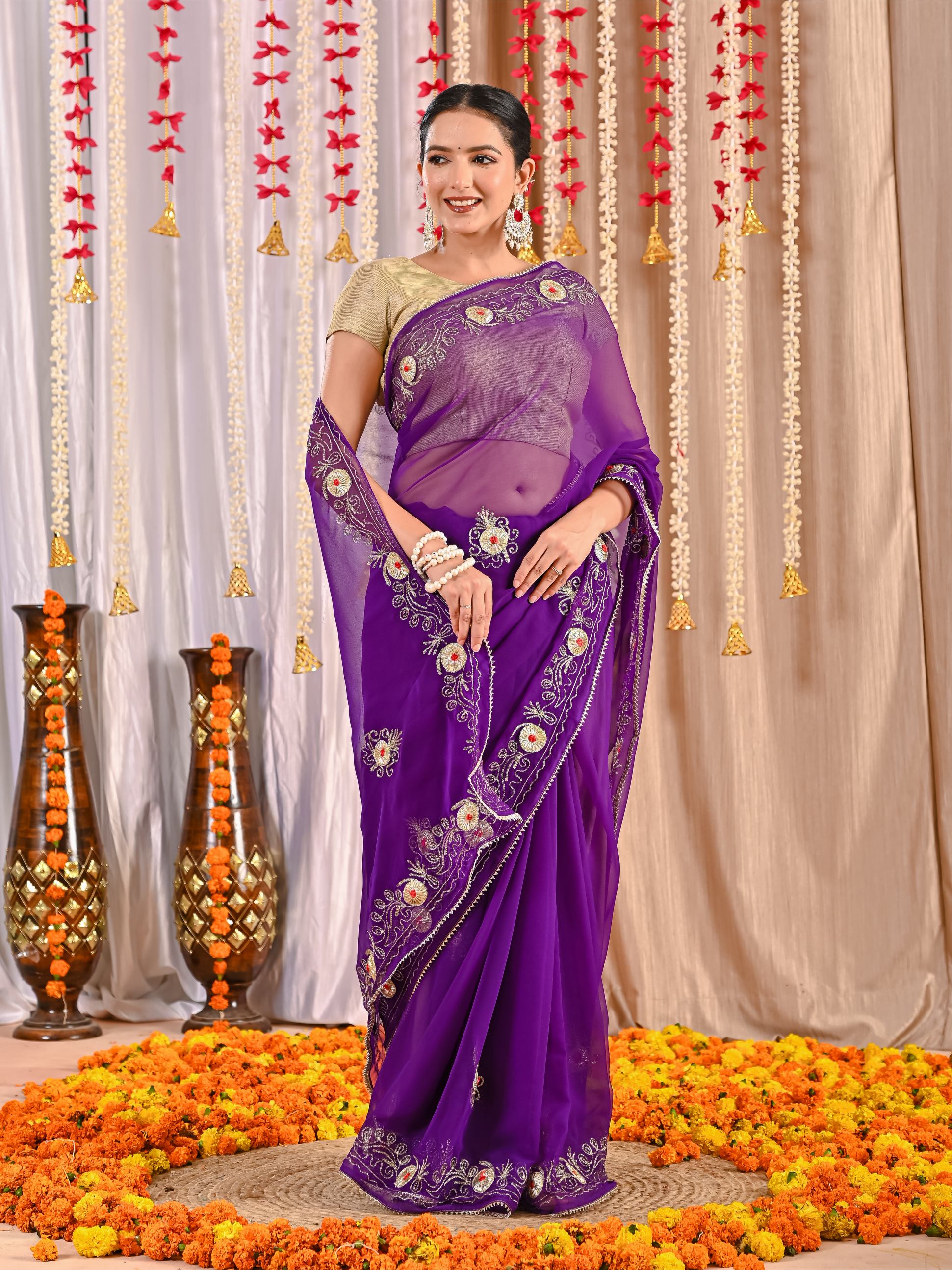 Anaya Golden Grace Georgette Drape Saree