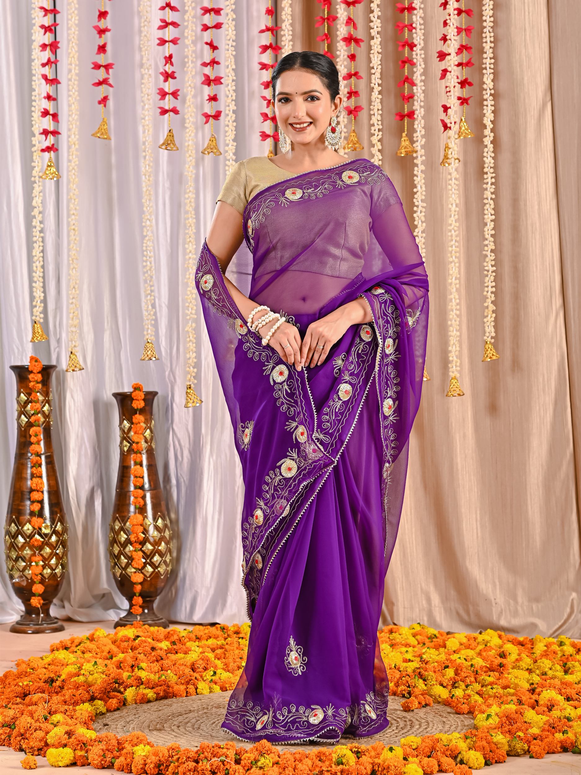 Anaya Golden Grace Georgette Drape Saree