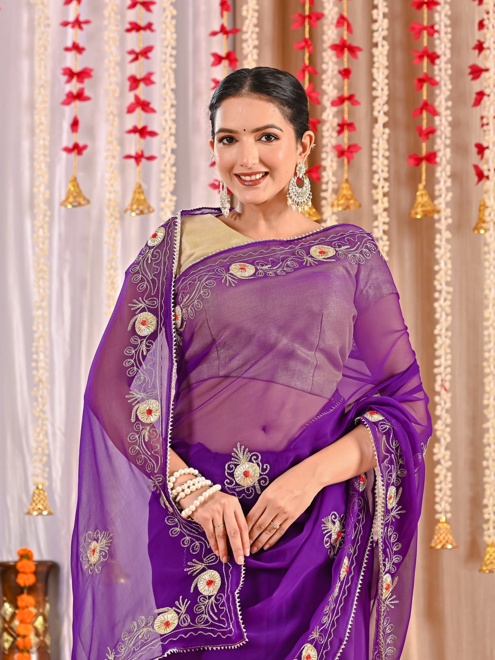 Anaya Golden Grace Georgette Drape Saree