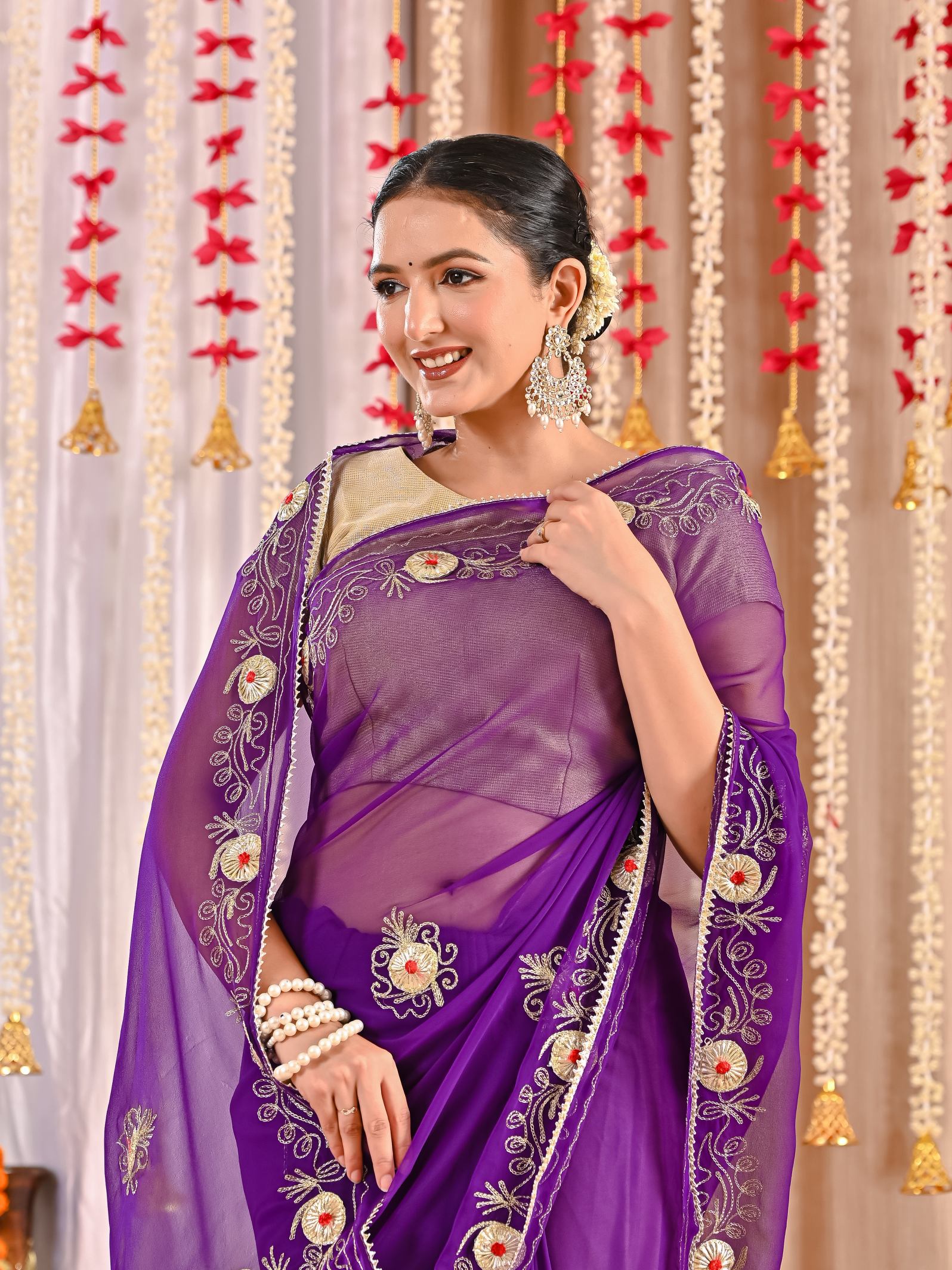 Anaya Golden Grace Georgette Drape Saree