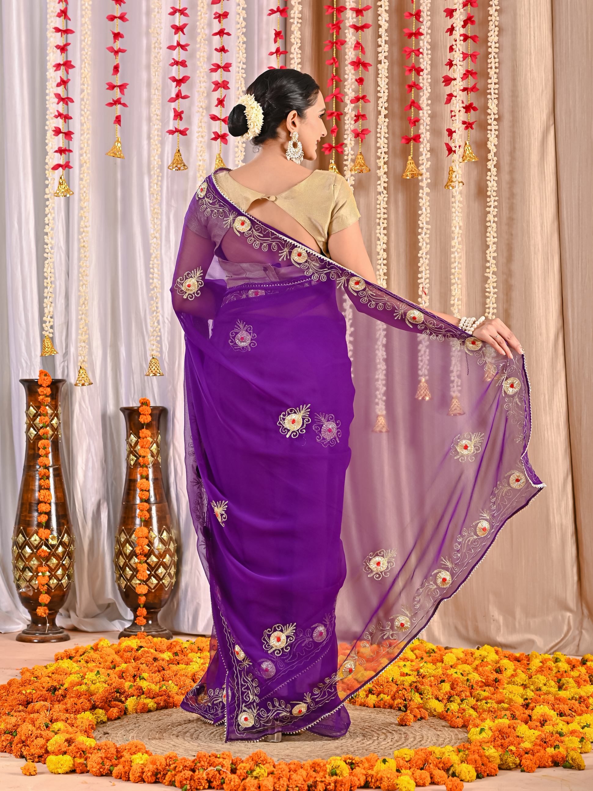 Anaya Golden Grace Georgette Drape Saree