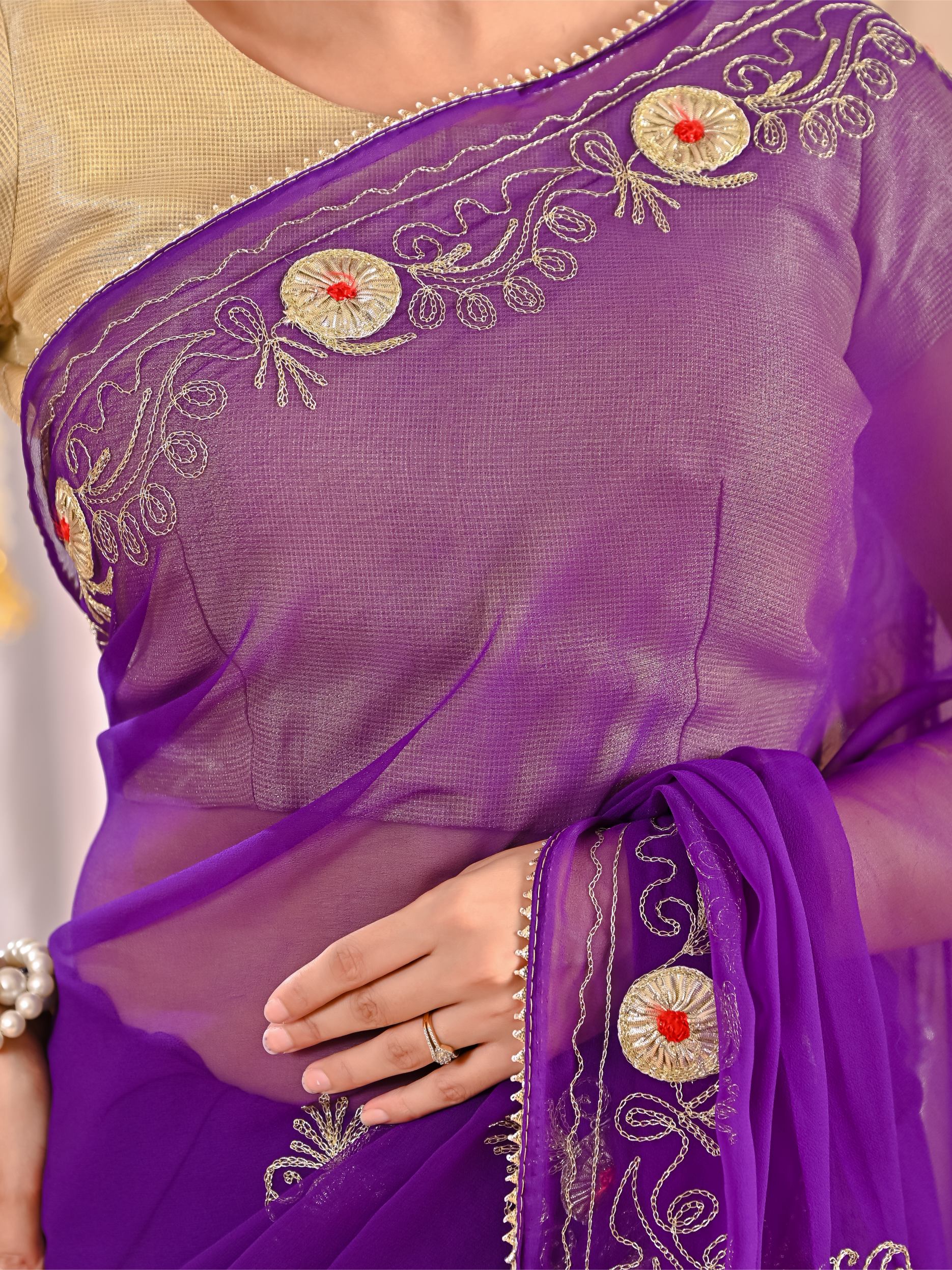 Anaya Golden Grace Georgette Drape Saree