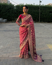 Vanshika Gaba Inspired Pink & Purple Khadi Georgette Saree