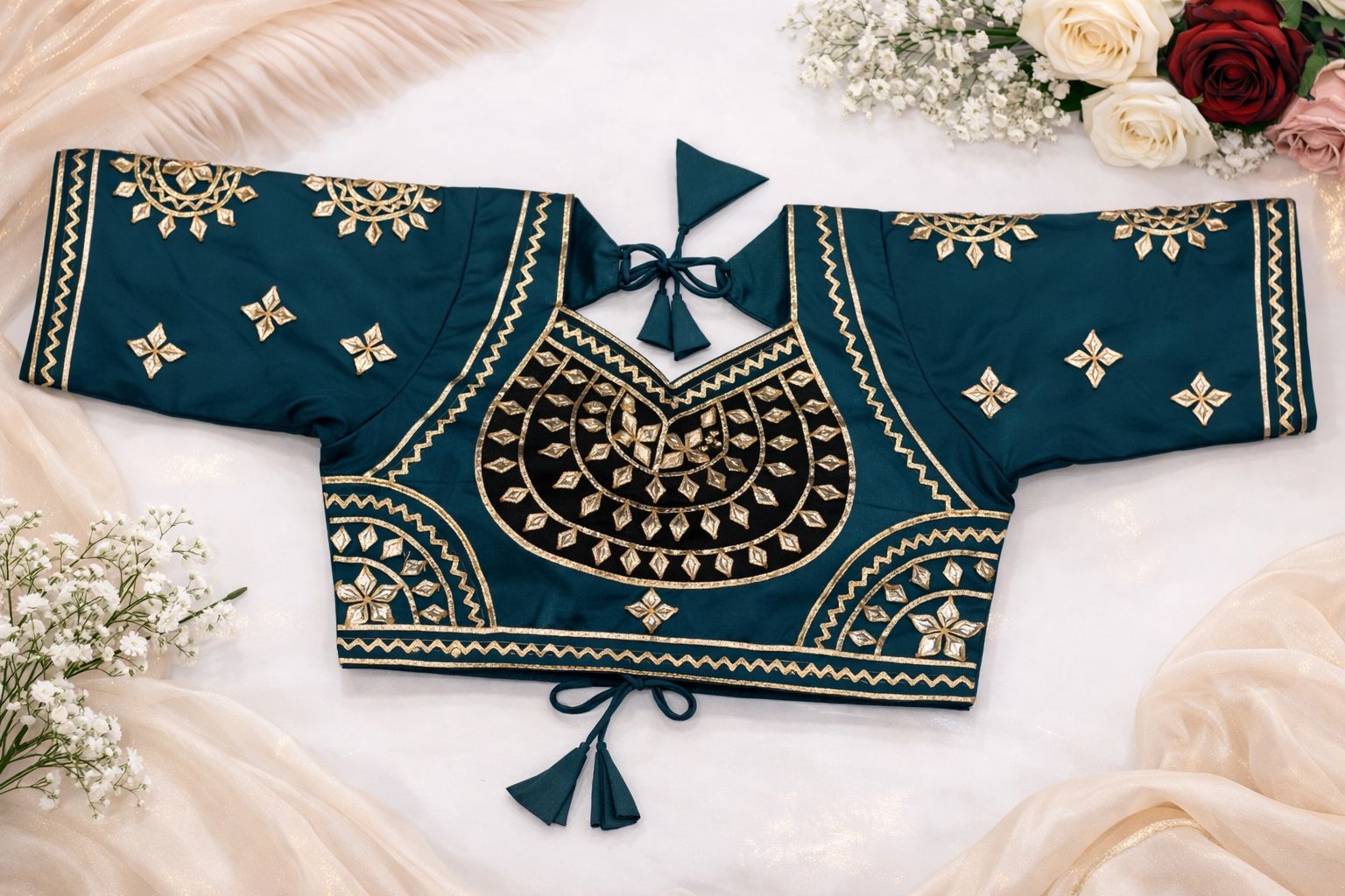 Vasundhara Teal Black Aangi Blouse