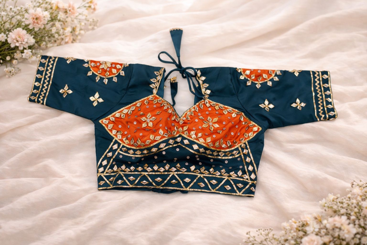 Siya Teal Orange Aangi Blouse