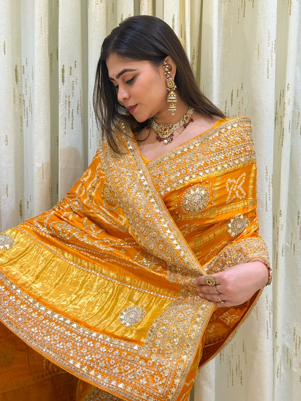 Golden Ghatchola Bandhani Saree