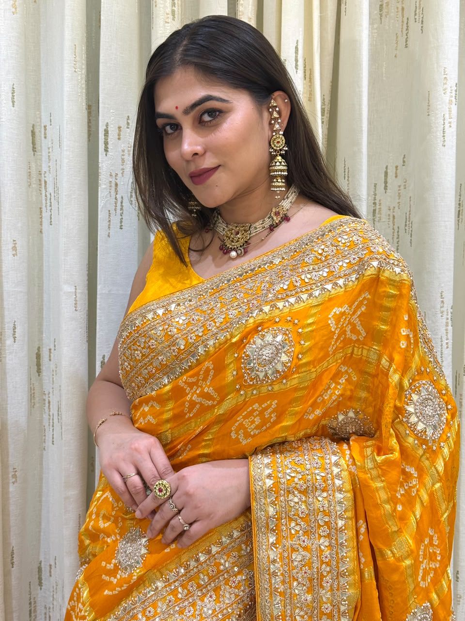Golden Ghatchola Bandhani Saree