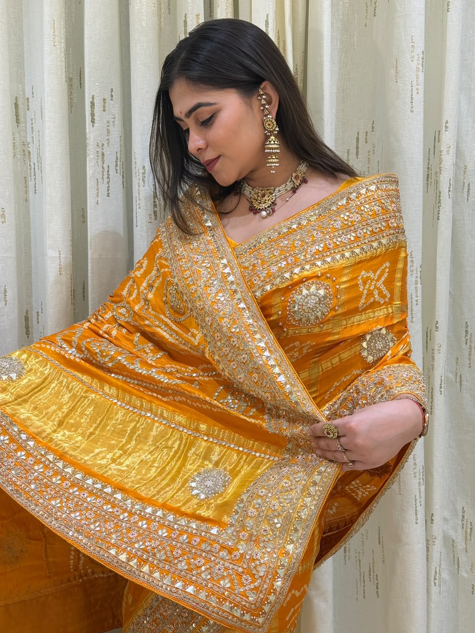 Golden Ghatchola Bandhani Saree