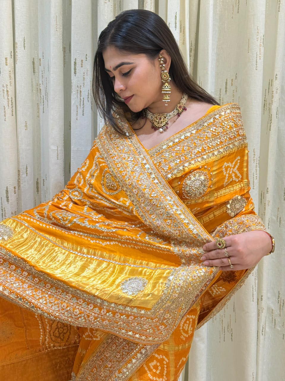 Golden Ghatchola Bandhani Saree