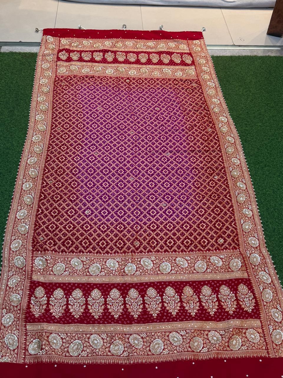 Magenta Bandhani Zardozi Dupatta