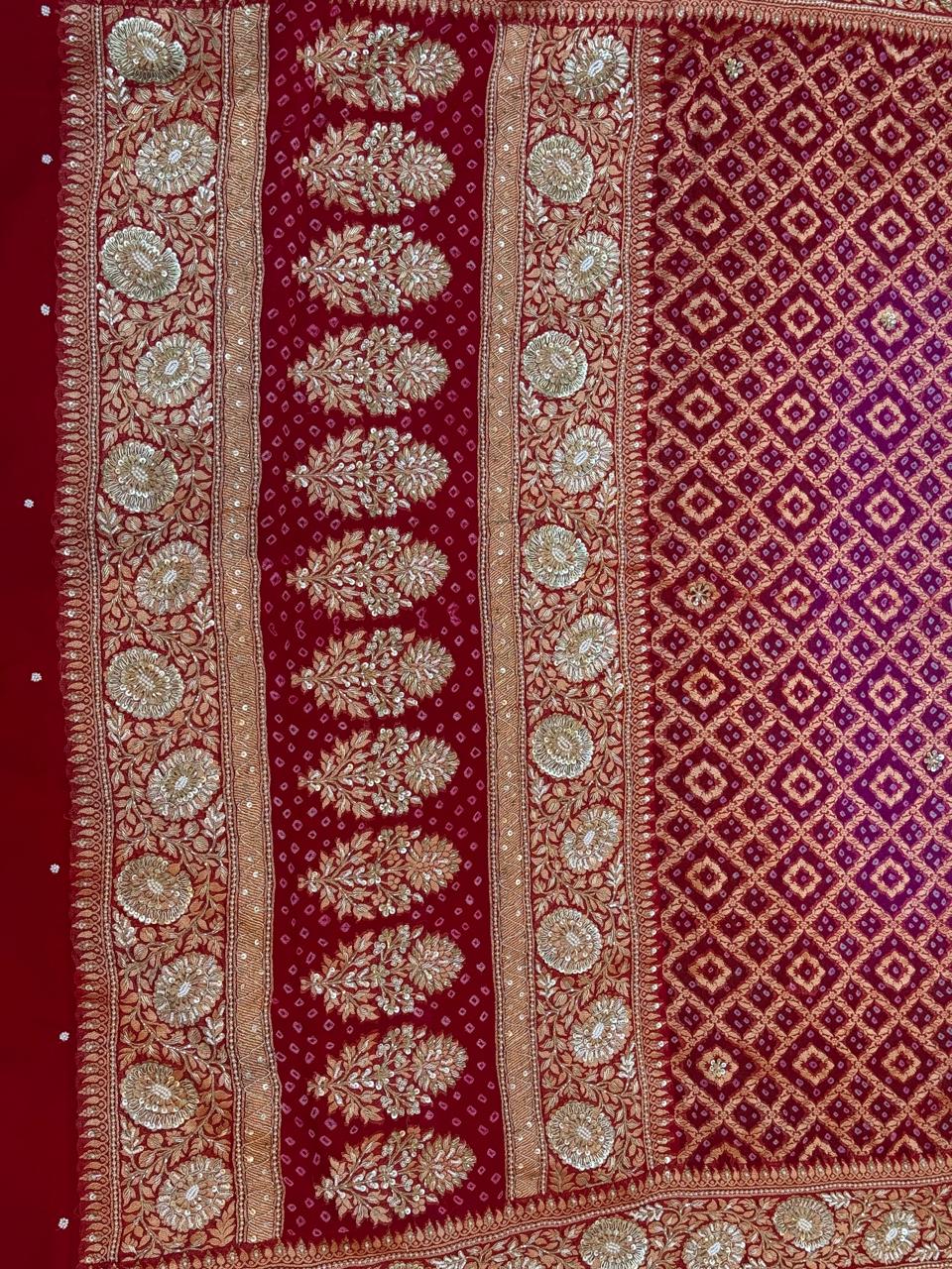 Magenta Bandhani Zardozi Dupatta