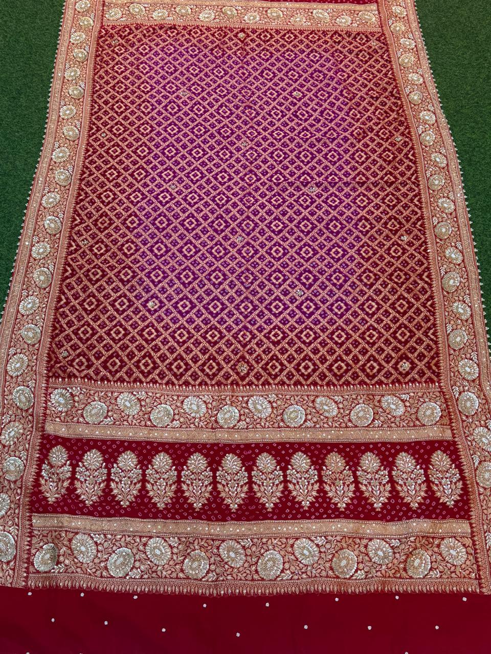 Magenta Bandhani Zardozi Dupatta