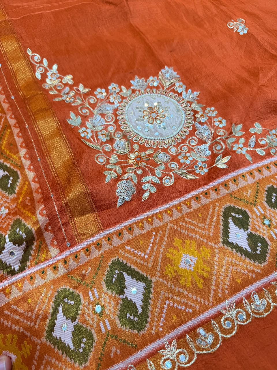 Aarohi Rust Orange Semi Ikkat Patola Saree