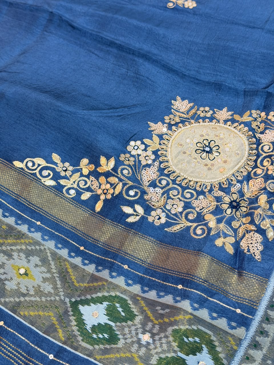 Meera Royal Blue Semi Ikkat Patola Saree