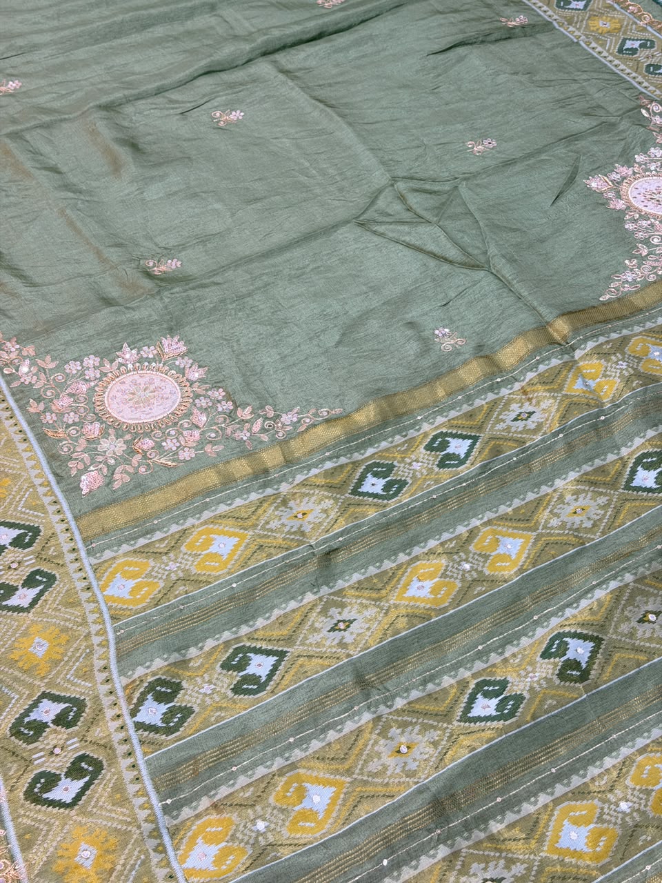 Nikita Sage Green Semi Ikkat Patola Saree