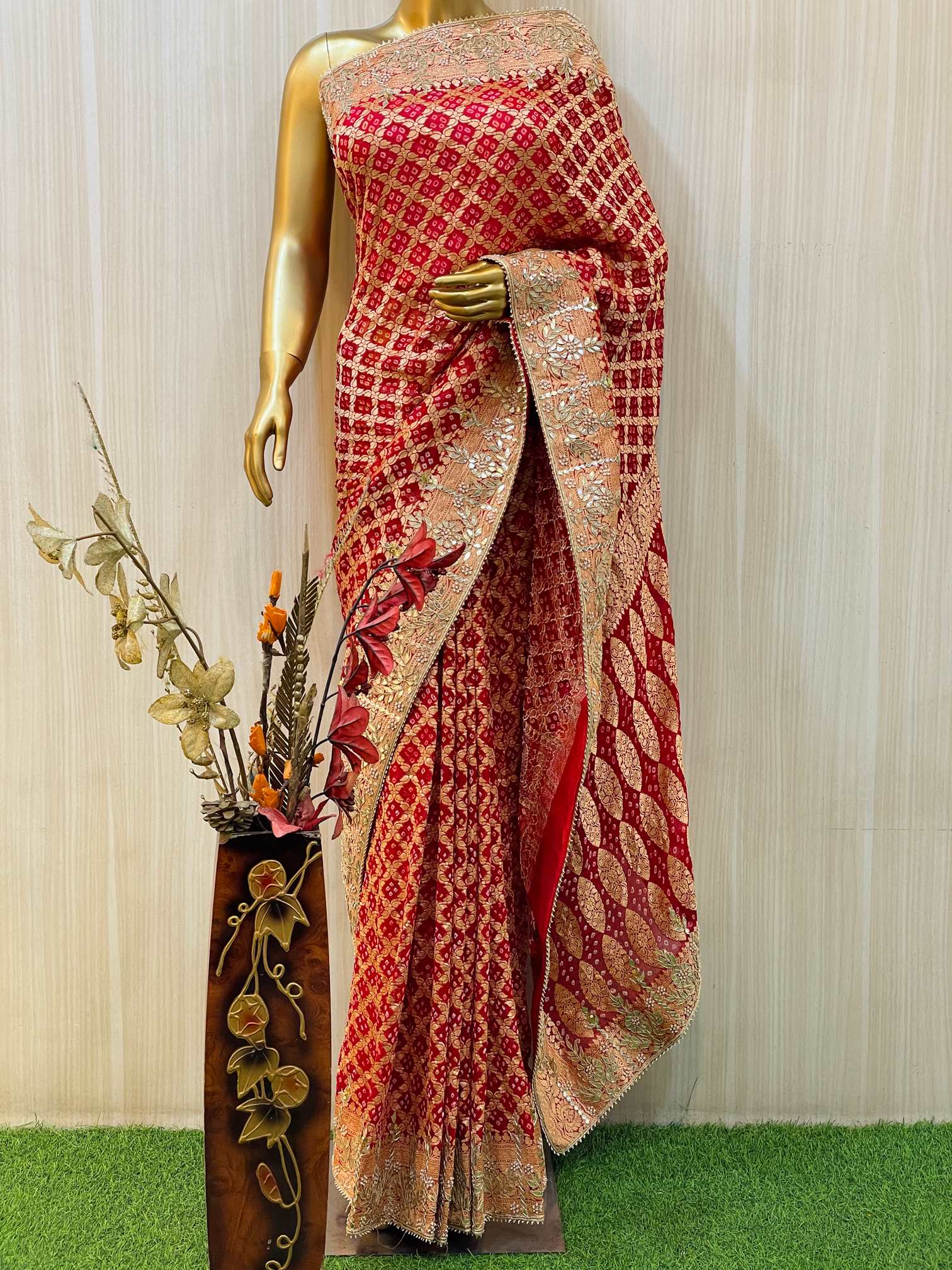 Mayra Red Bandhani Saree