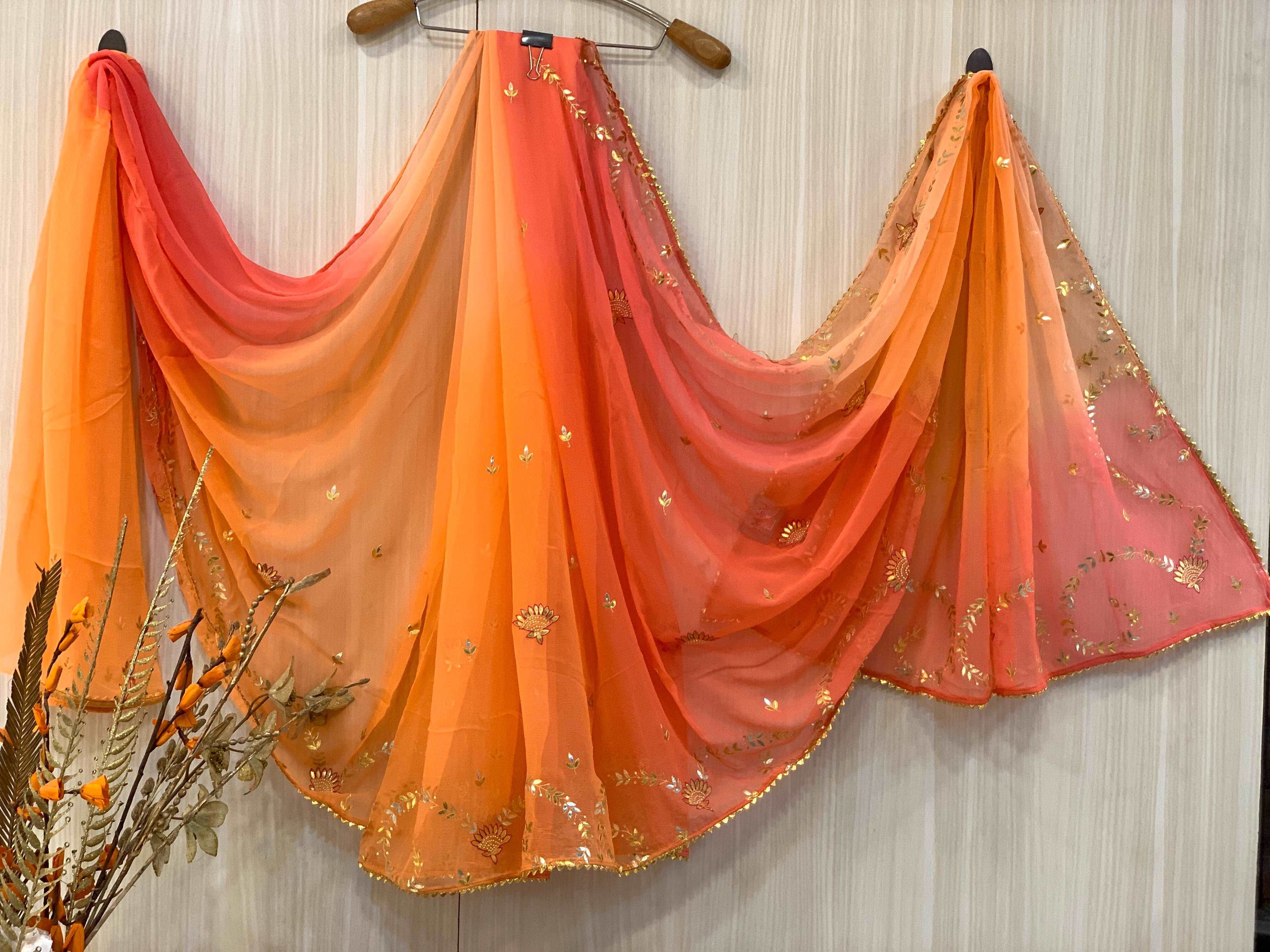 Fazluna Orange Chiffon Saree