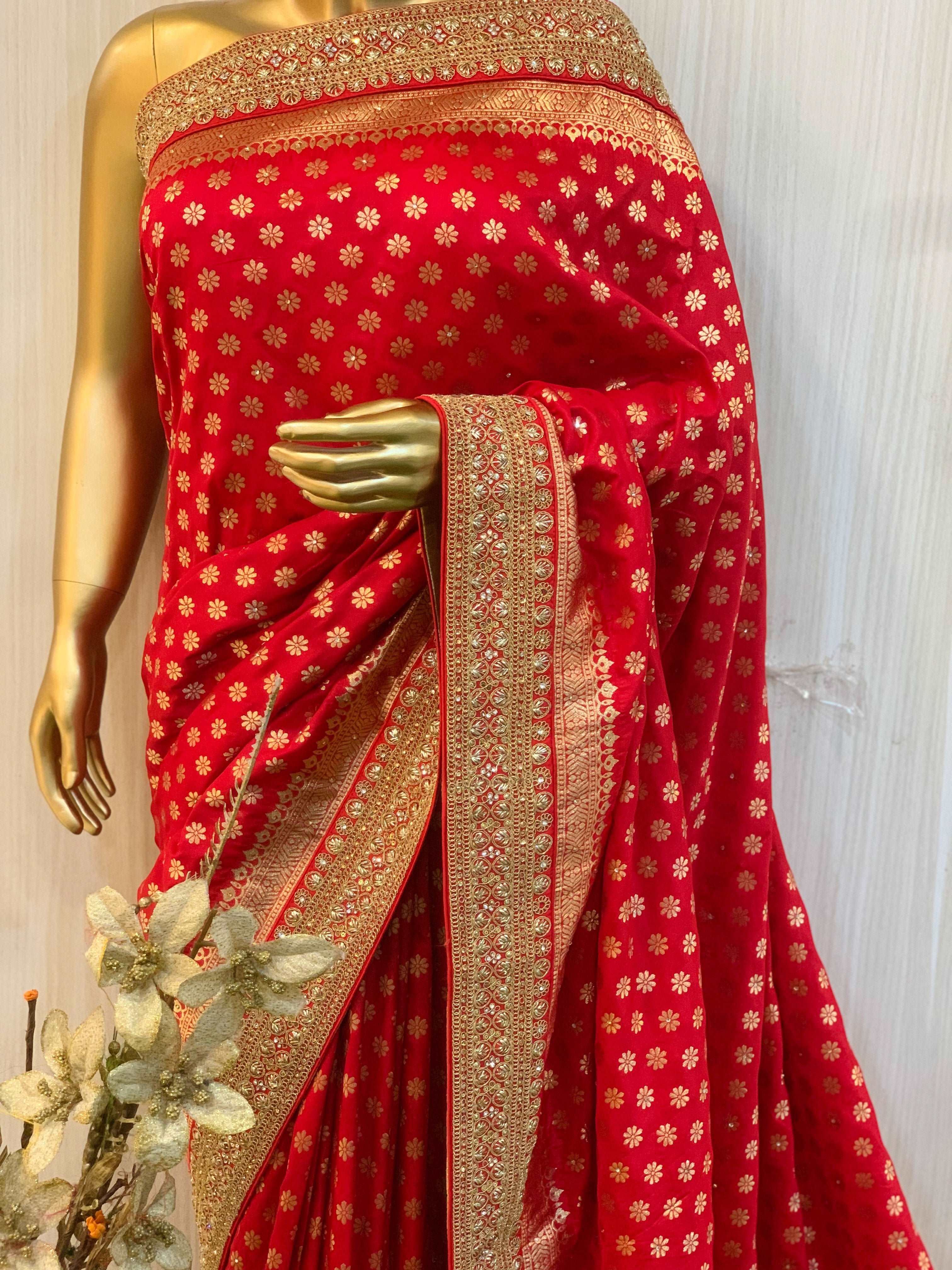 Parakram Red Banarasi Saree