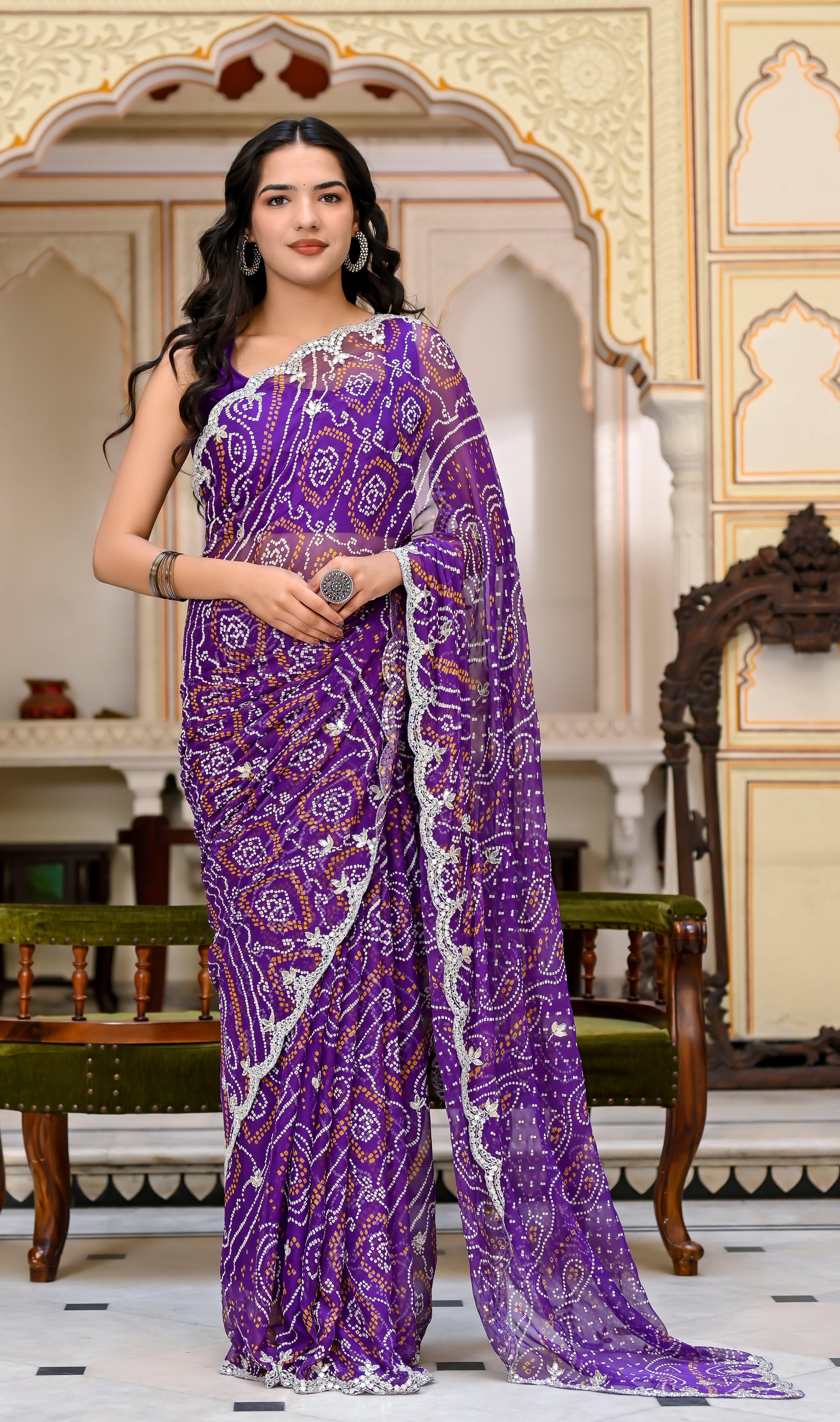Deepika Purple Bandhani Chiffon Saree