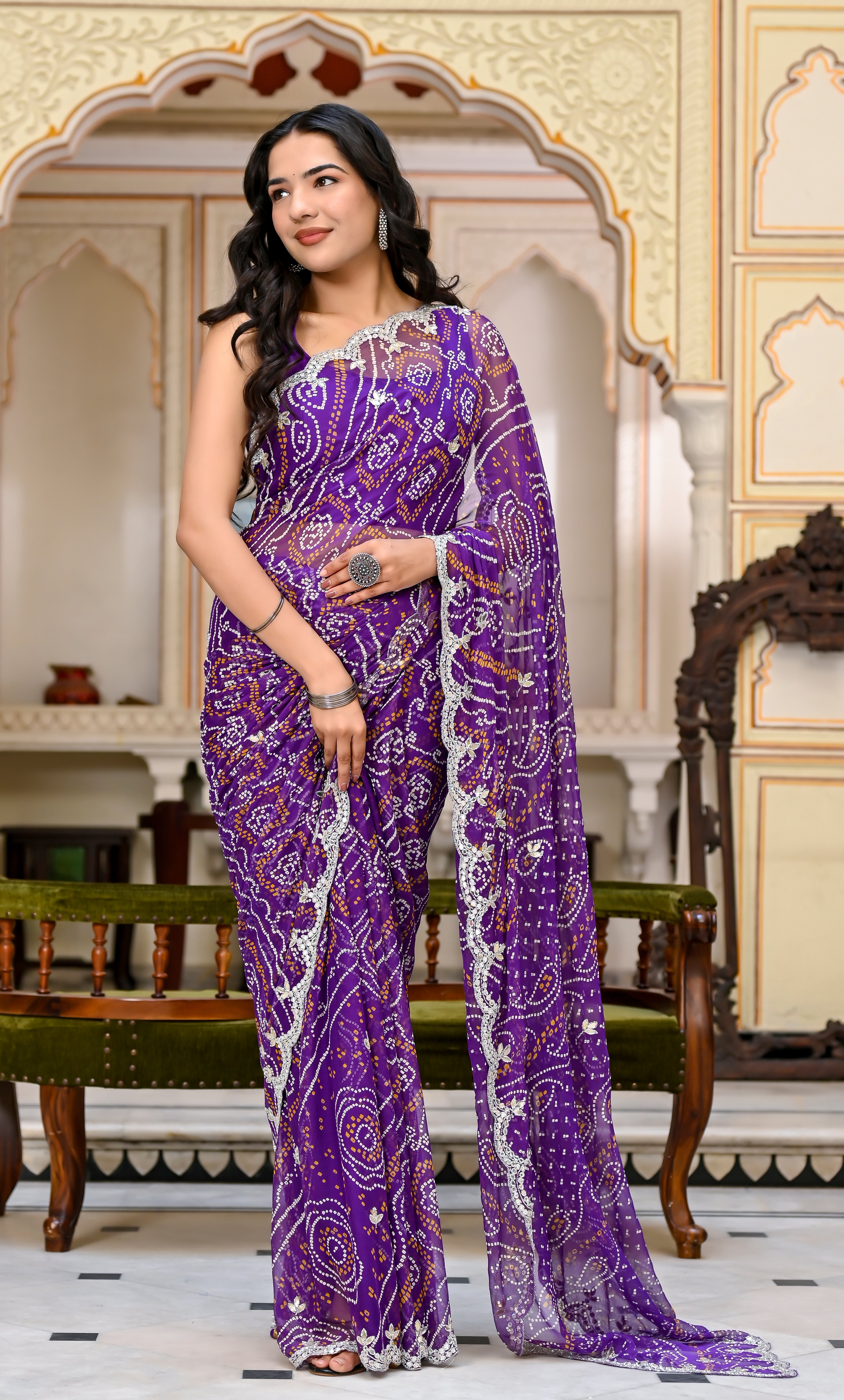 Deepika Purple Bandhani Chiffon Saree