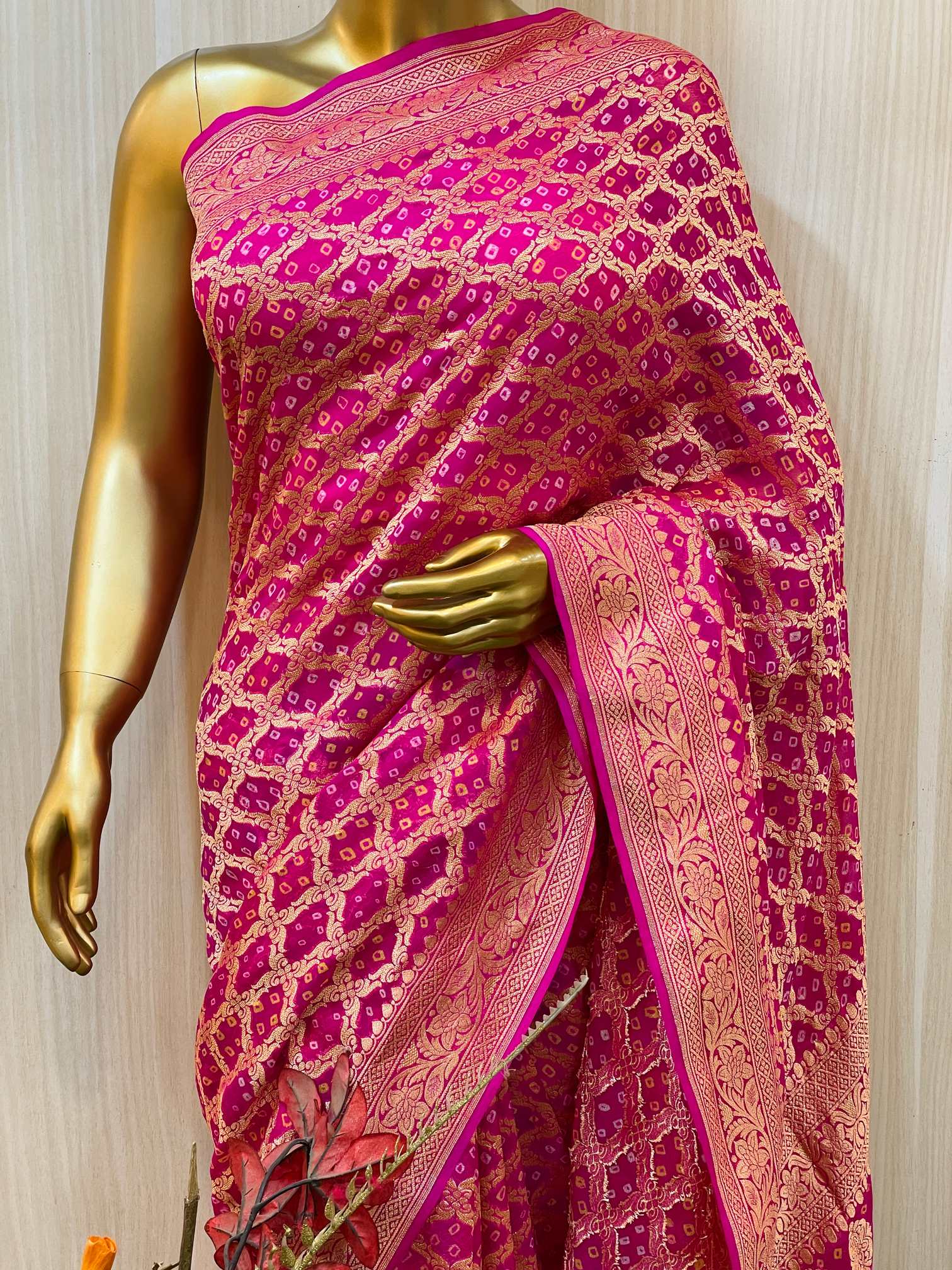 Anaya Pink Bandhani Saree