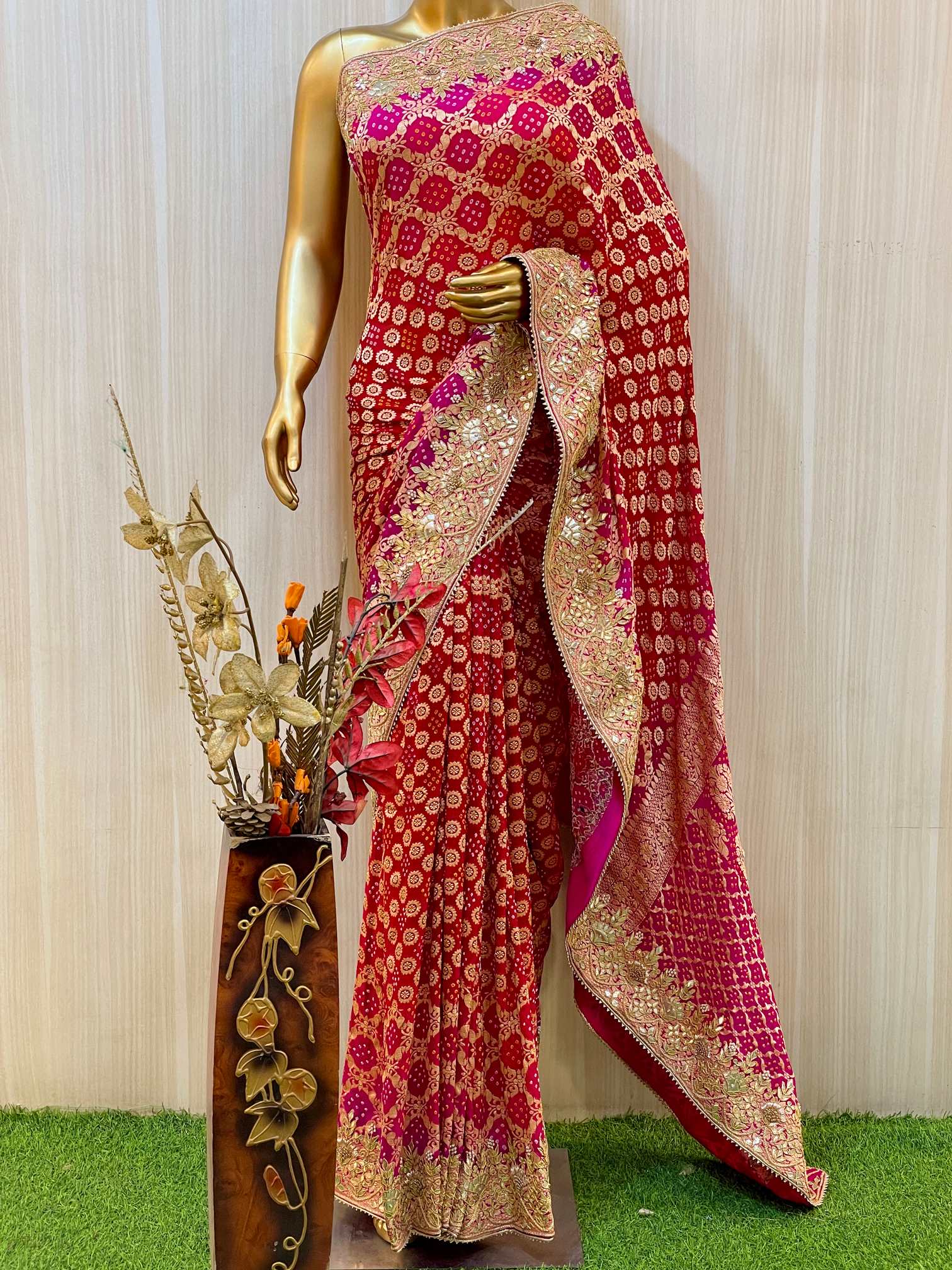 Meera Khadi Geogette Bandhani Saree
