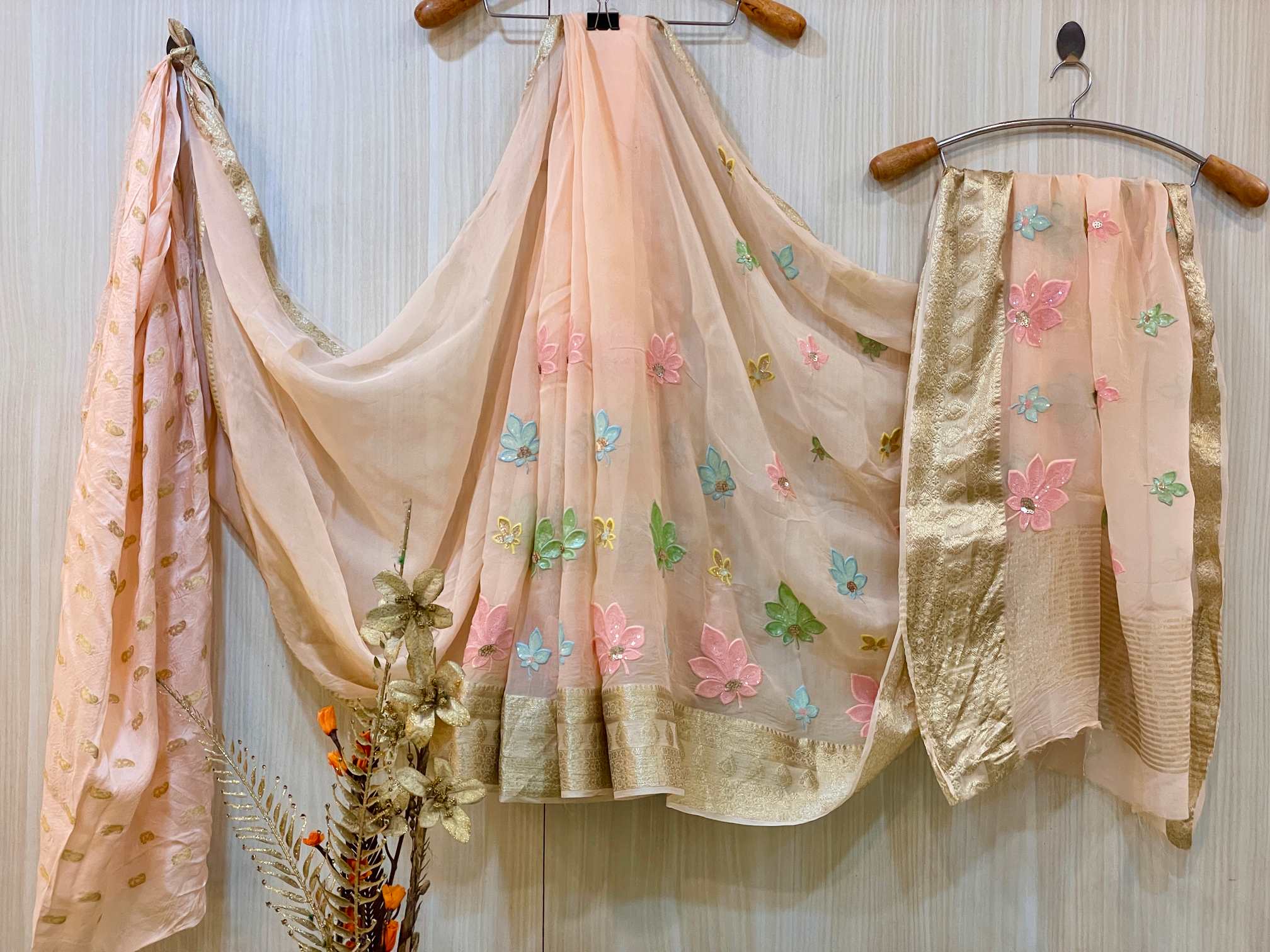 Anisha Peach Organza Saree