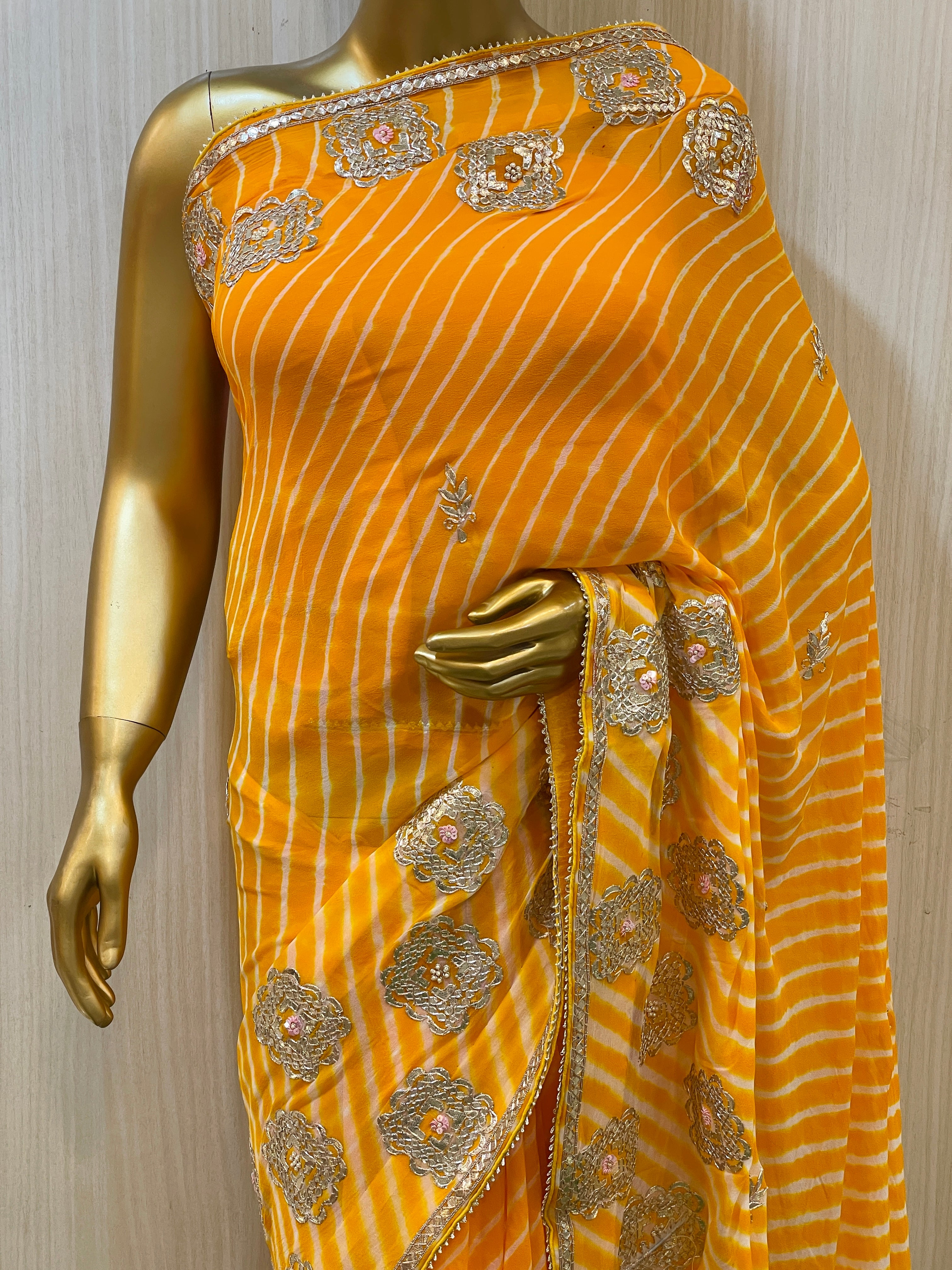 Mothra Yellow Leheriya Saree