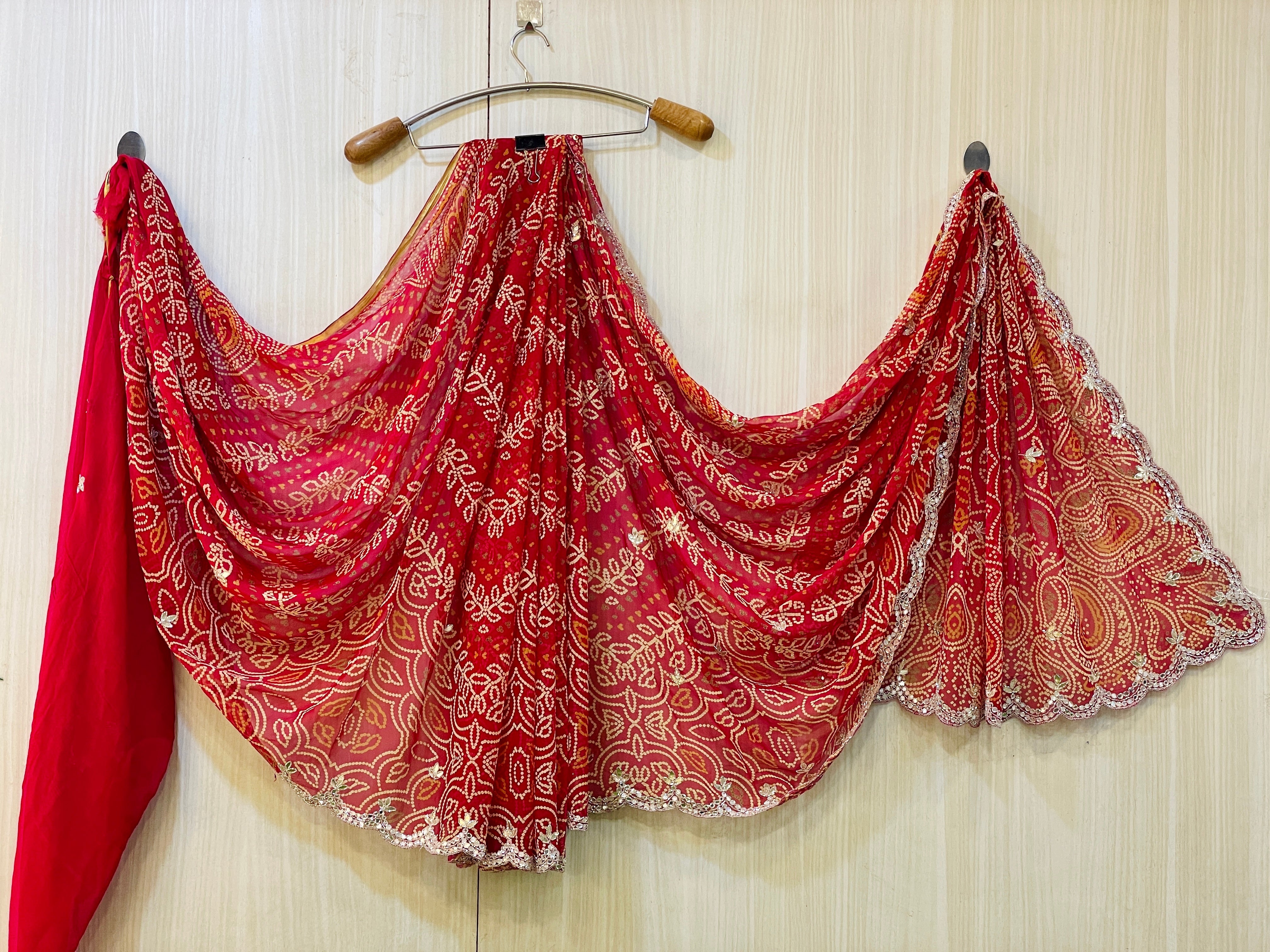 Deepika Red bandhej Chiffon Saree