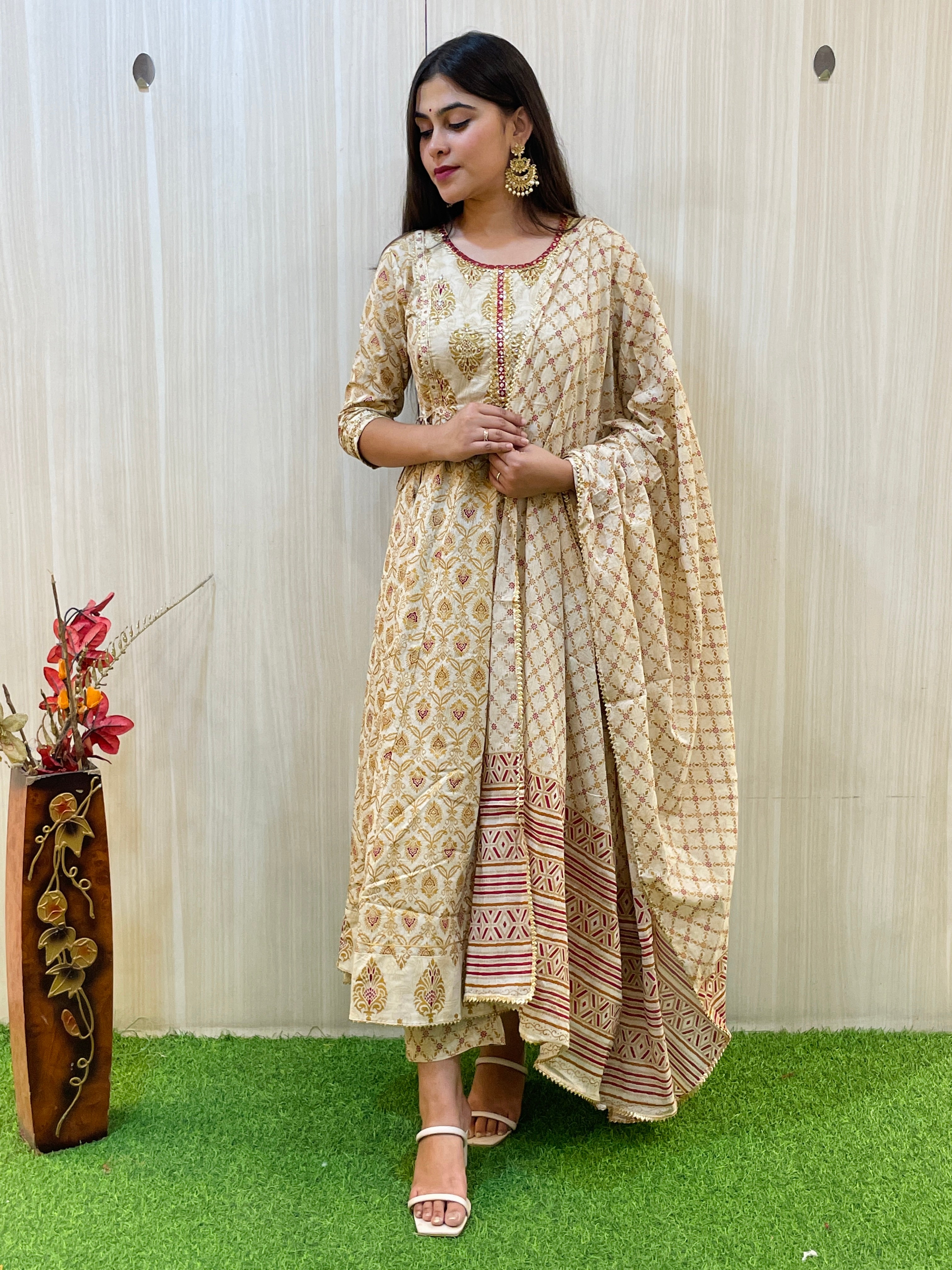 Beige Anarkali Kurta Set