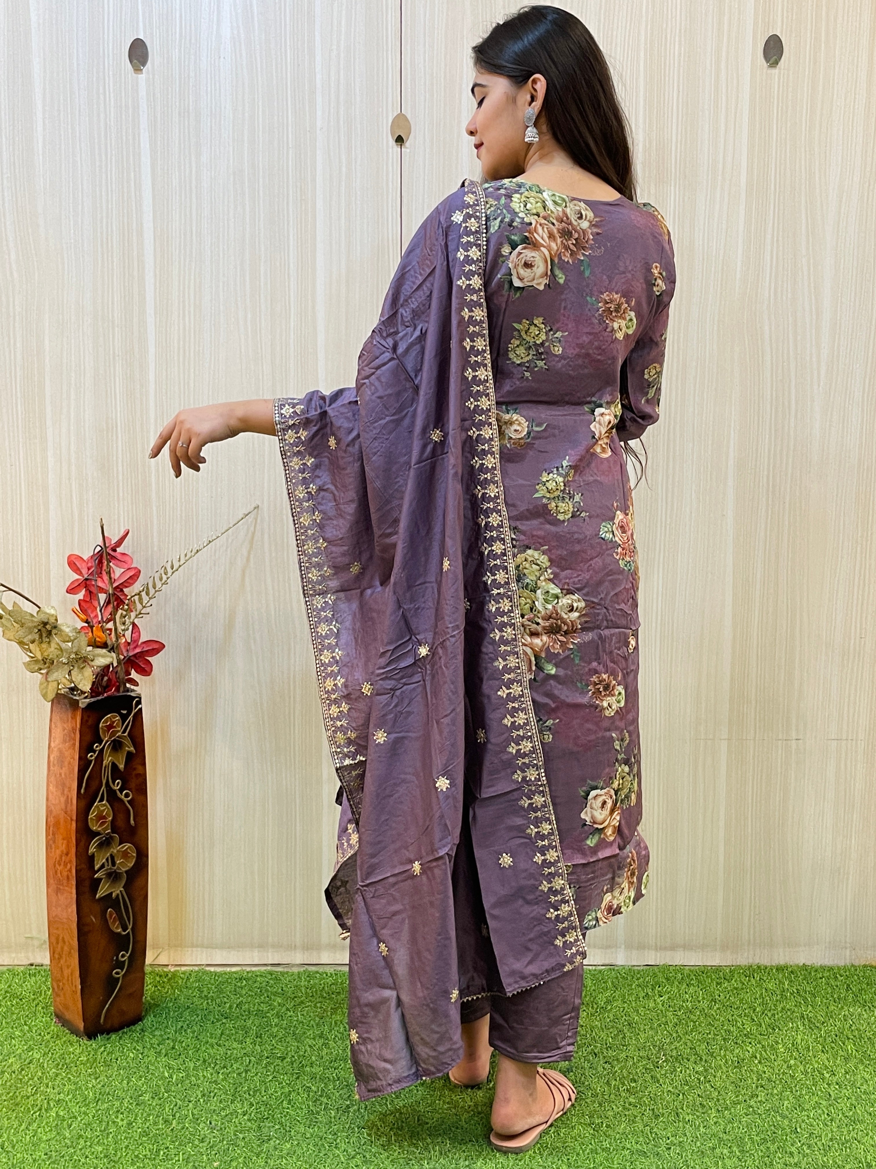 Purple Floral Printed Kurta Set