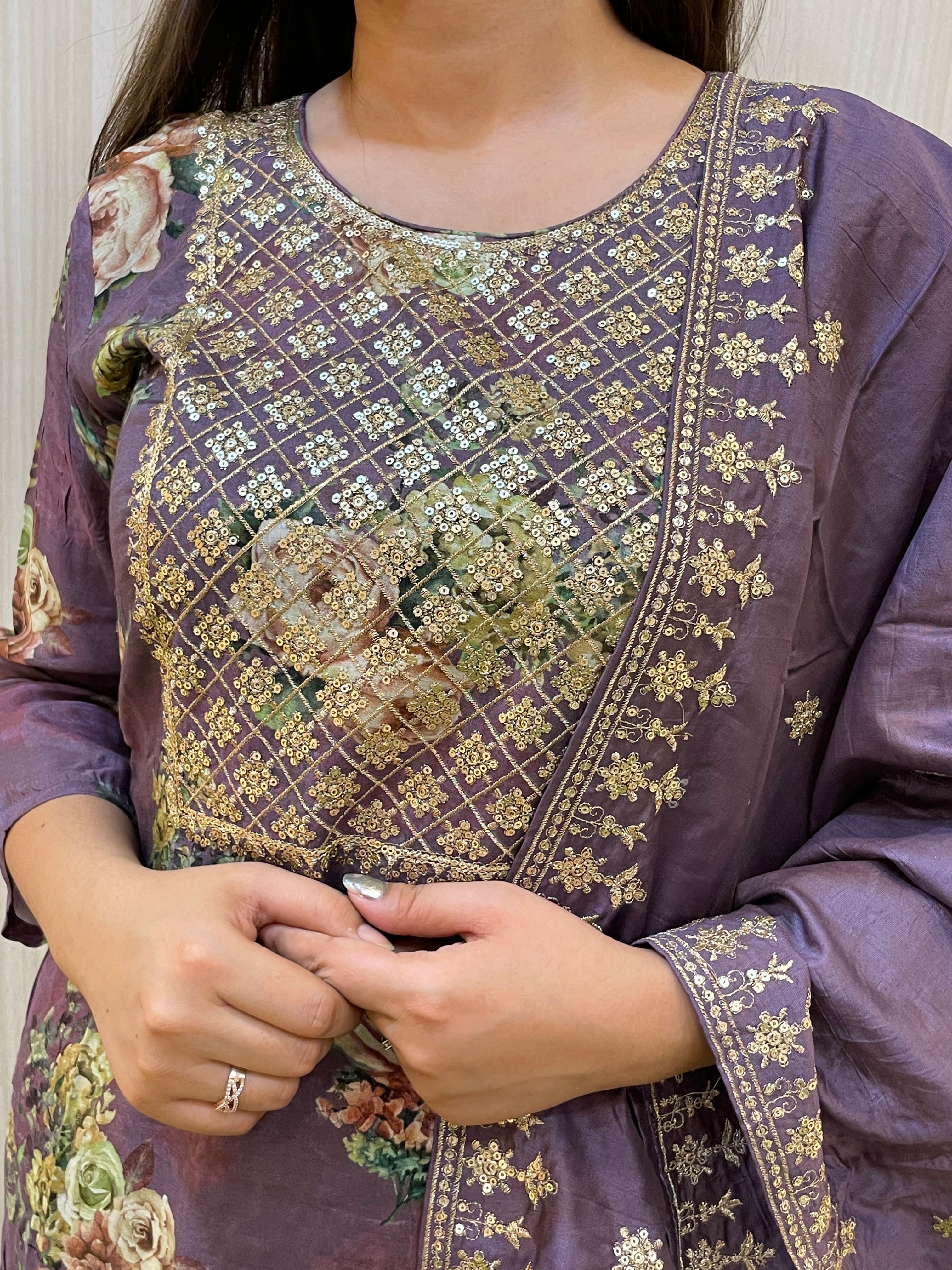 Purple Floral Printed Kurta Set